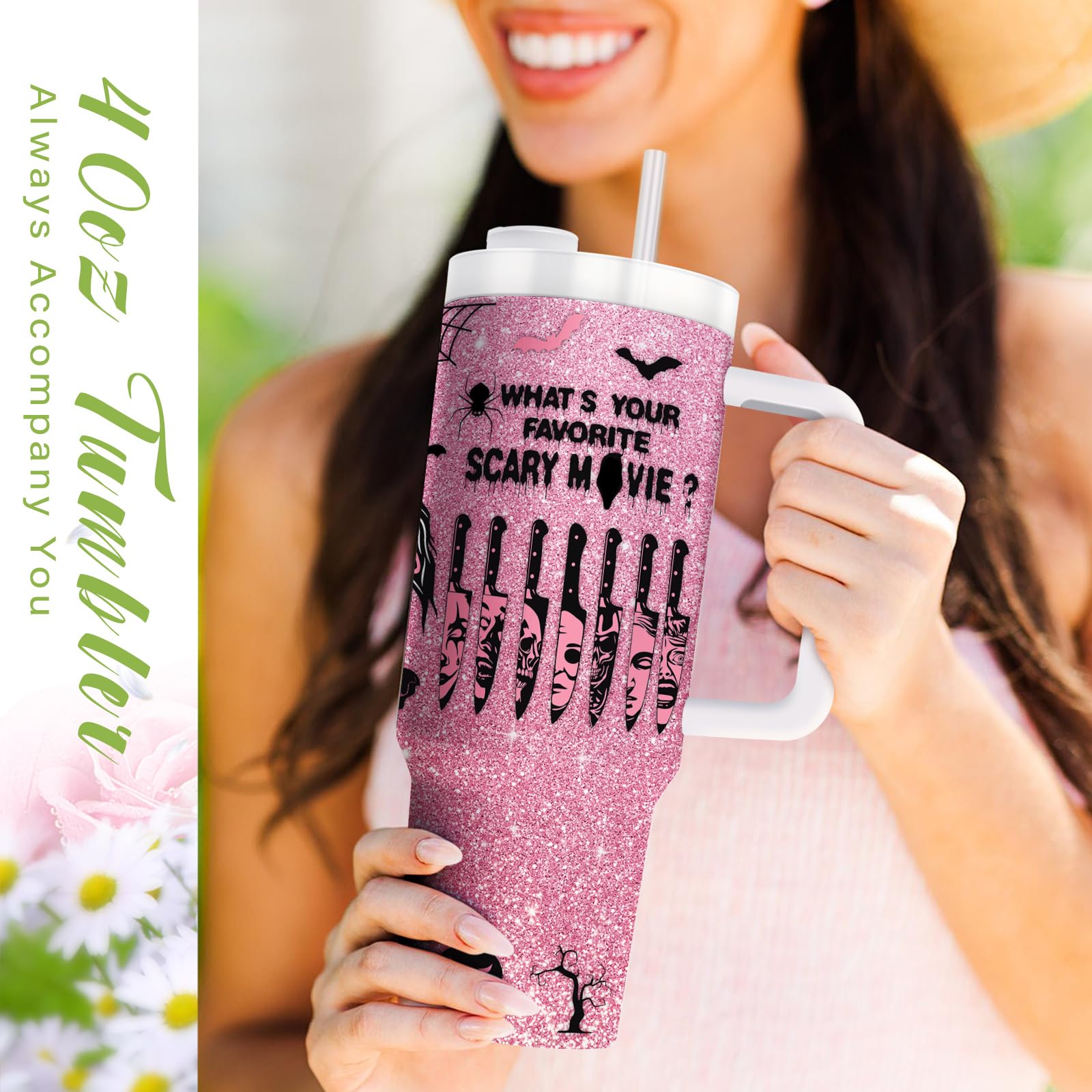 Equoza Horror Scary Face Halloween Tumbler for Women Girls Spooky Vibes 30oz Horror Scary Face Theme Decor Insulated Cup with Lid Vacuum Stainless Steel Coffee Mug: 40 Ounces