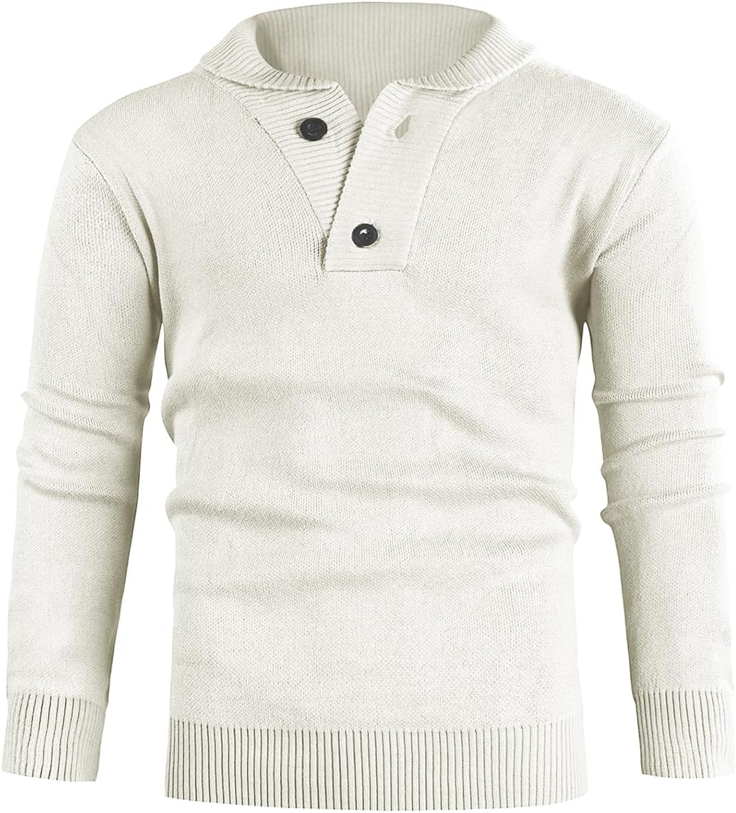 GINGTTO Mens Shawl Collar Sweaters Long Sleeve Pullover Sweater for Men Slim Fit