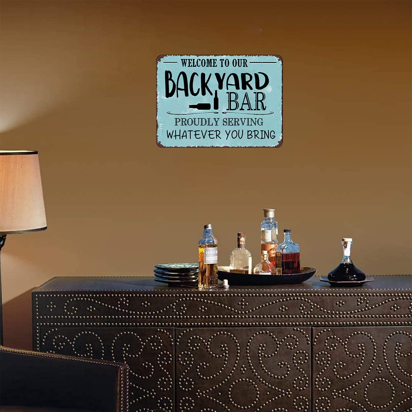 Metallschild 'Welcome To Our Backyard Bar' – Vintage Design, 20,3x30,5 Cm, Für Garten & Terrasse