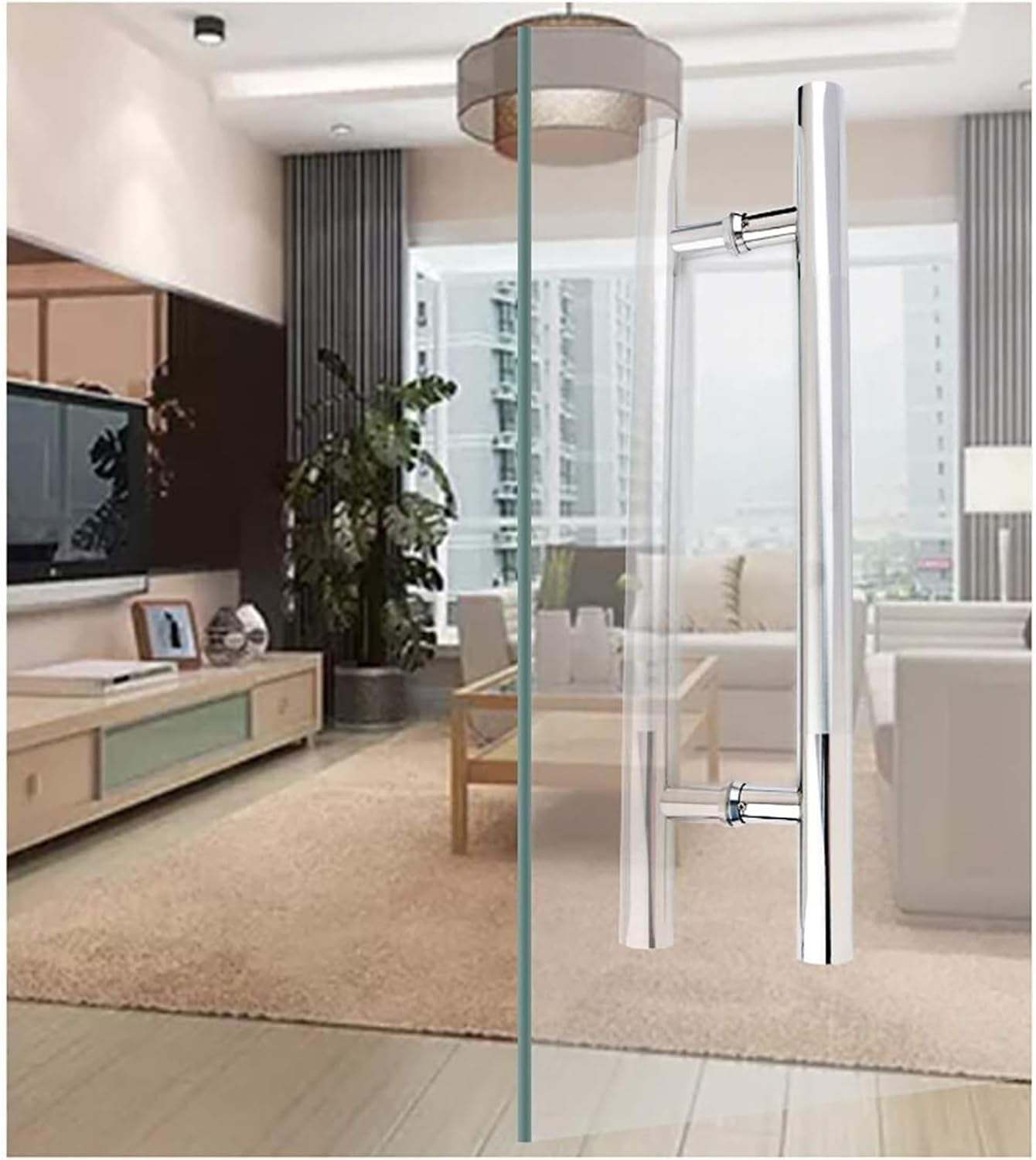 Thick Stainless Steel Round Pipe Door Handle Home Office Glass Door Handle Bathroom Shower Sliding Door Handle (Size : 300x180mm)