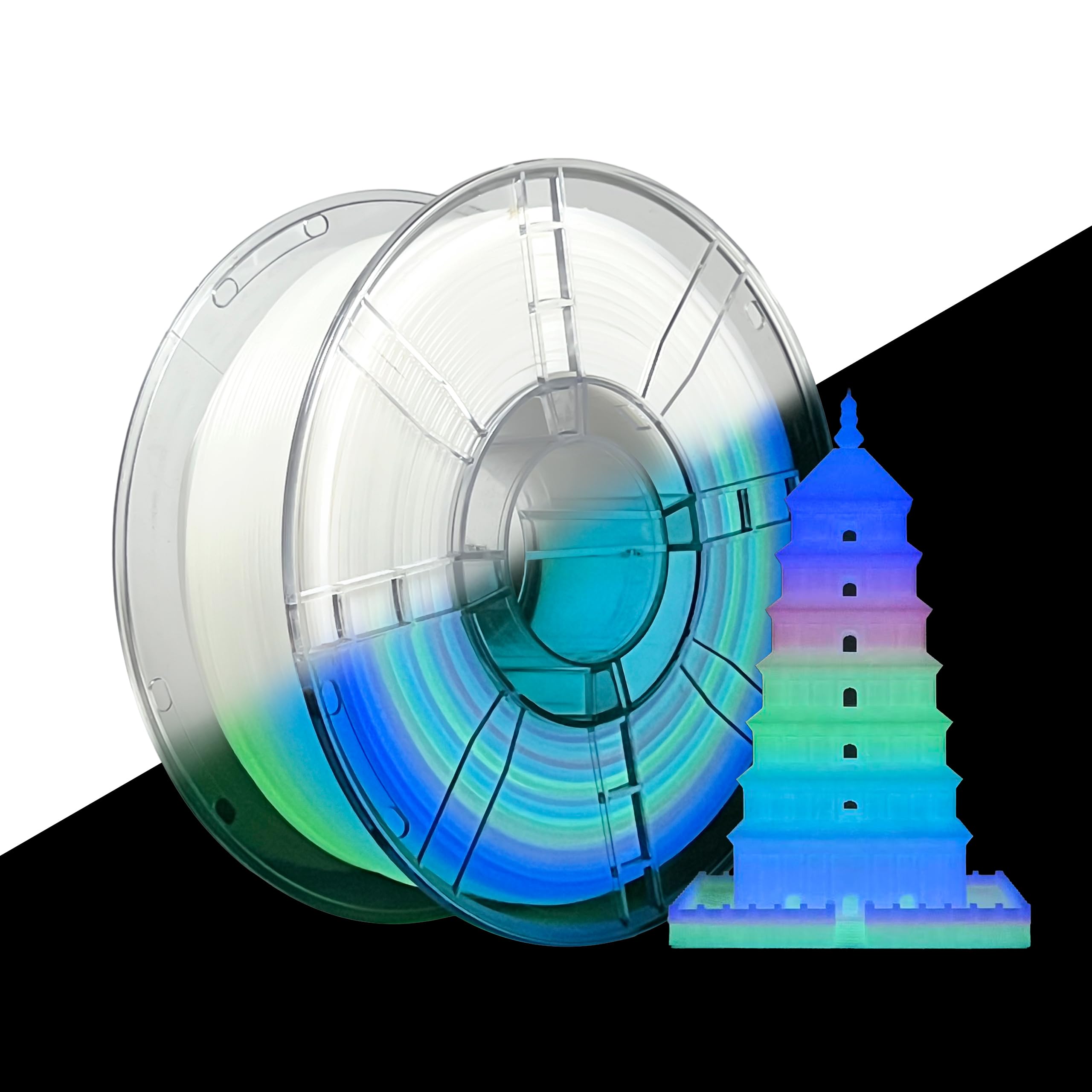 iBOSS PLA+ Filament Glow in The Dark, Rainbow PLA Plus Multicolor Fast Change 3D Printer Filament 1.75mm, 1KG Spool (2.2lbs), Dimensional Accuracy +/- 0.02 mm, Noctilucent Rainbow 03