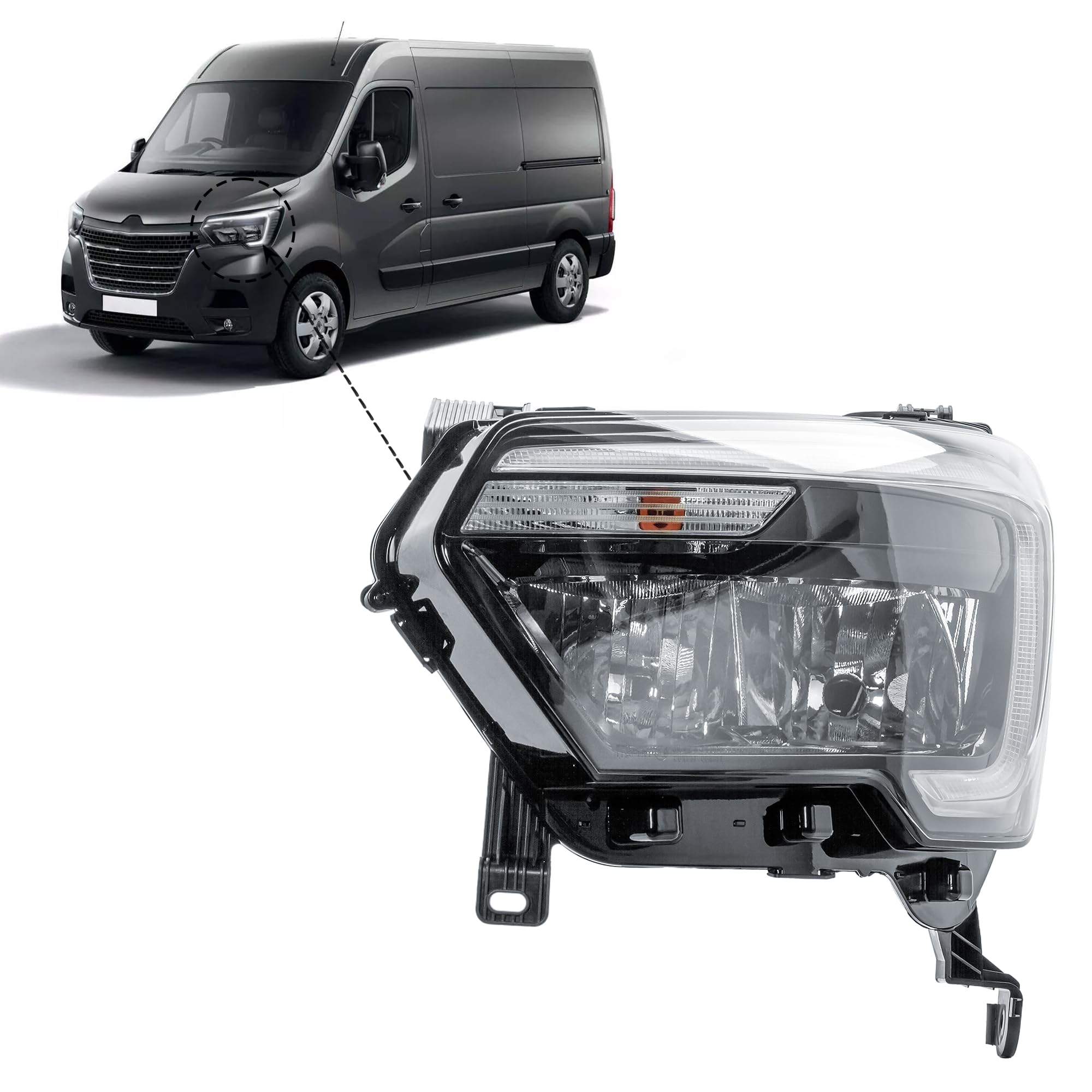 Phare Avant Gauche Avec Moteur Pour Renault Master 2019-2025 - Côté Conducteur - Halogène + LED - 4