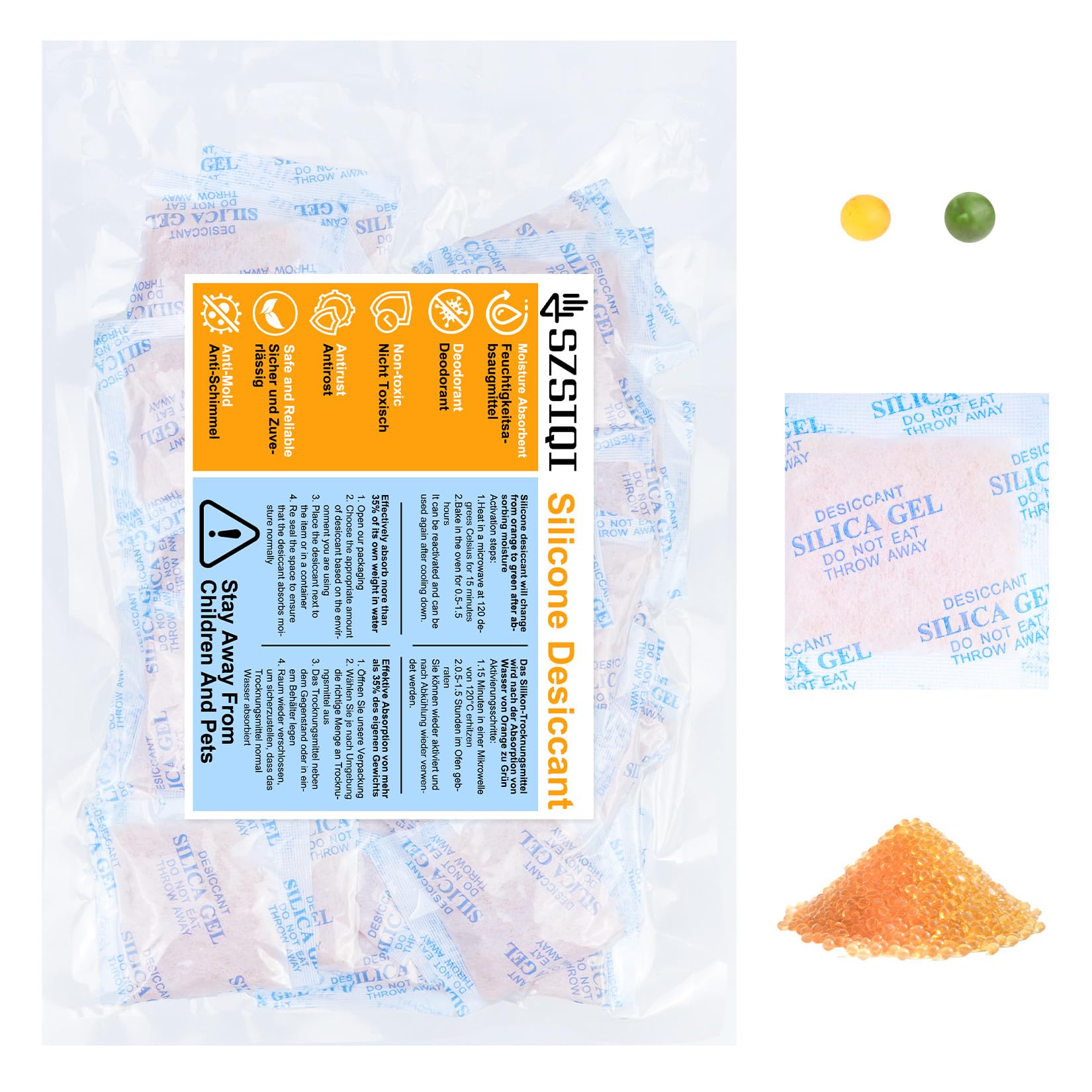 10 g x 38 Pcs Silica Gel Sachets de Gel de Silice, Sacs déshydratants, déshydratant indicateur d'humidité orange à vert, pour dispositifs de rangement de vêtements (10 g)