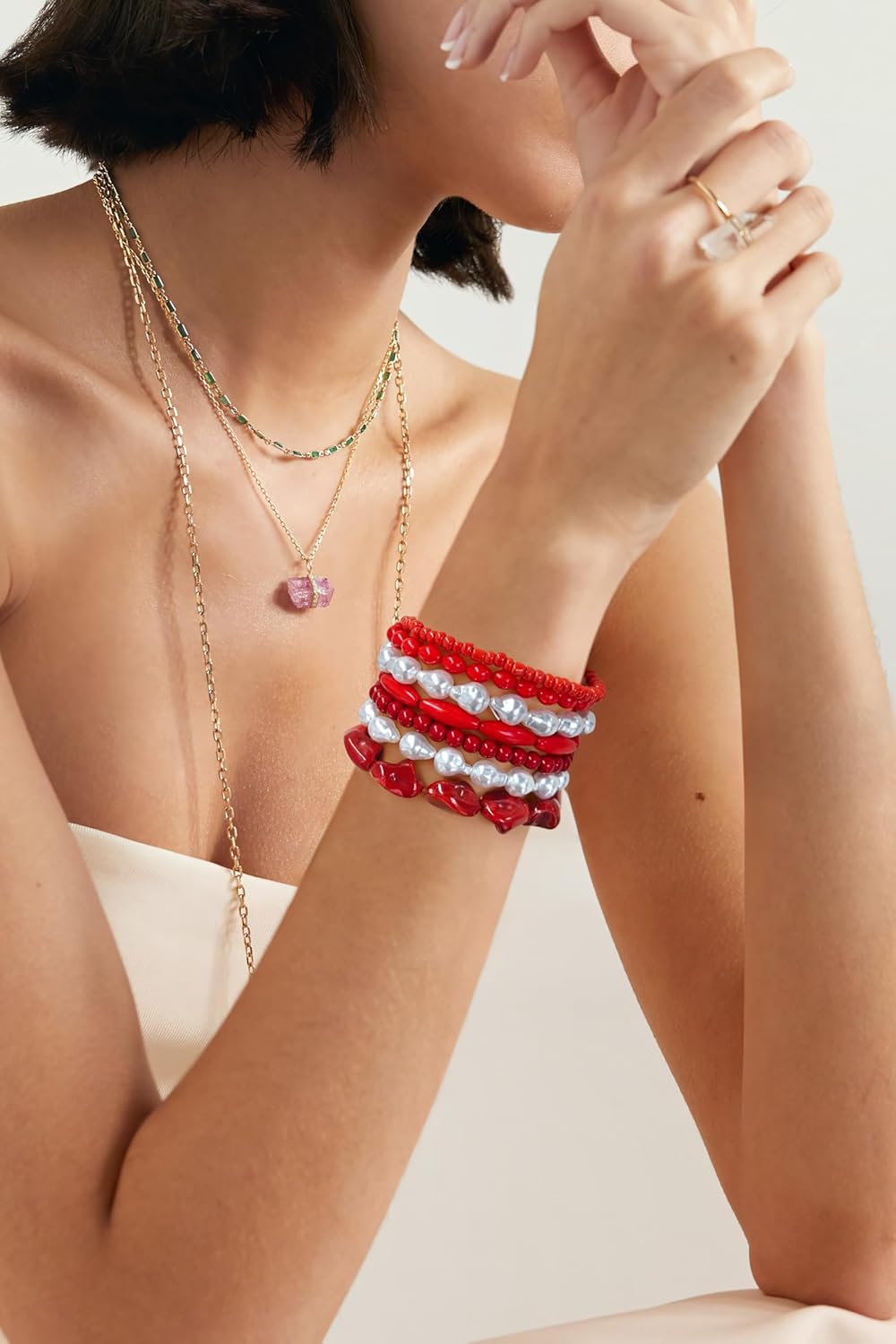 WOWORAMA Layered Shell Beads Bracelet Set for Women Gold Sea Shell Fish Charm Bracelet Stackable Summer Surfer Bracelets Boho Multi Layer Seashell Strand Bracelets - Image 3