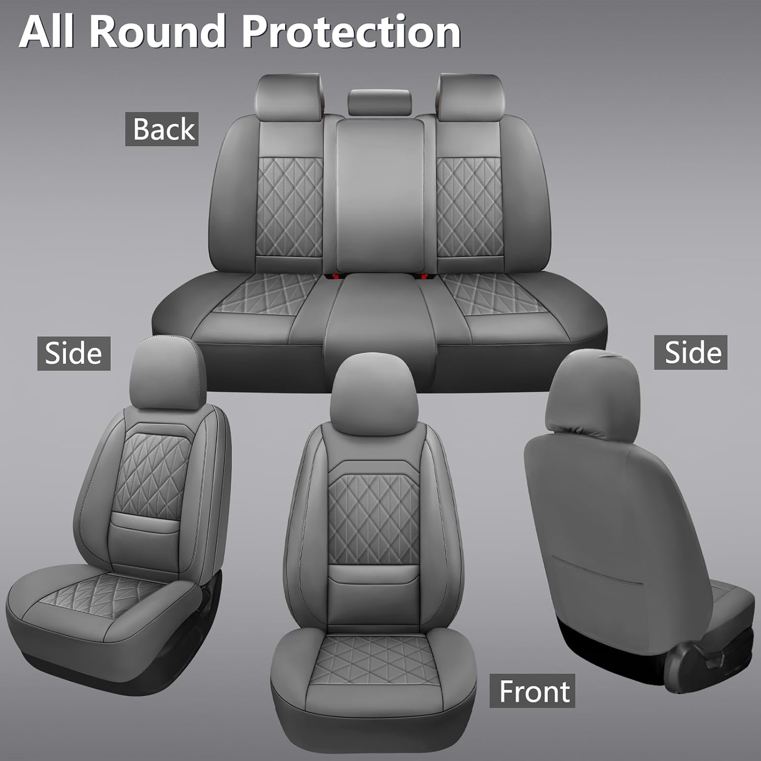 Car Seat Covers Full Set,Luxury Leather Seat Covers for Cars,Universal Waterproof Interior Seat Covers, Automotive Car Seat Cover for Most Vehicles,Truck,SUV Grey
