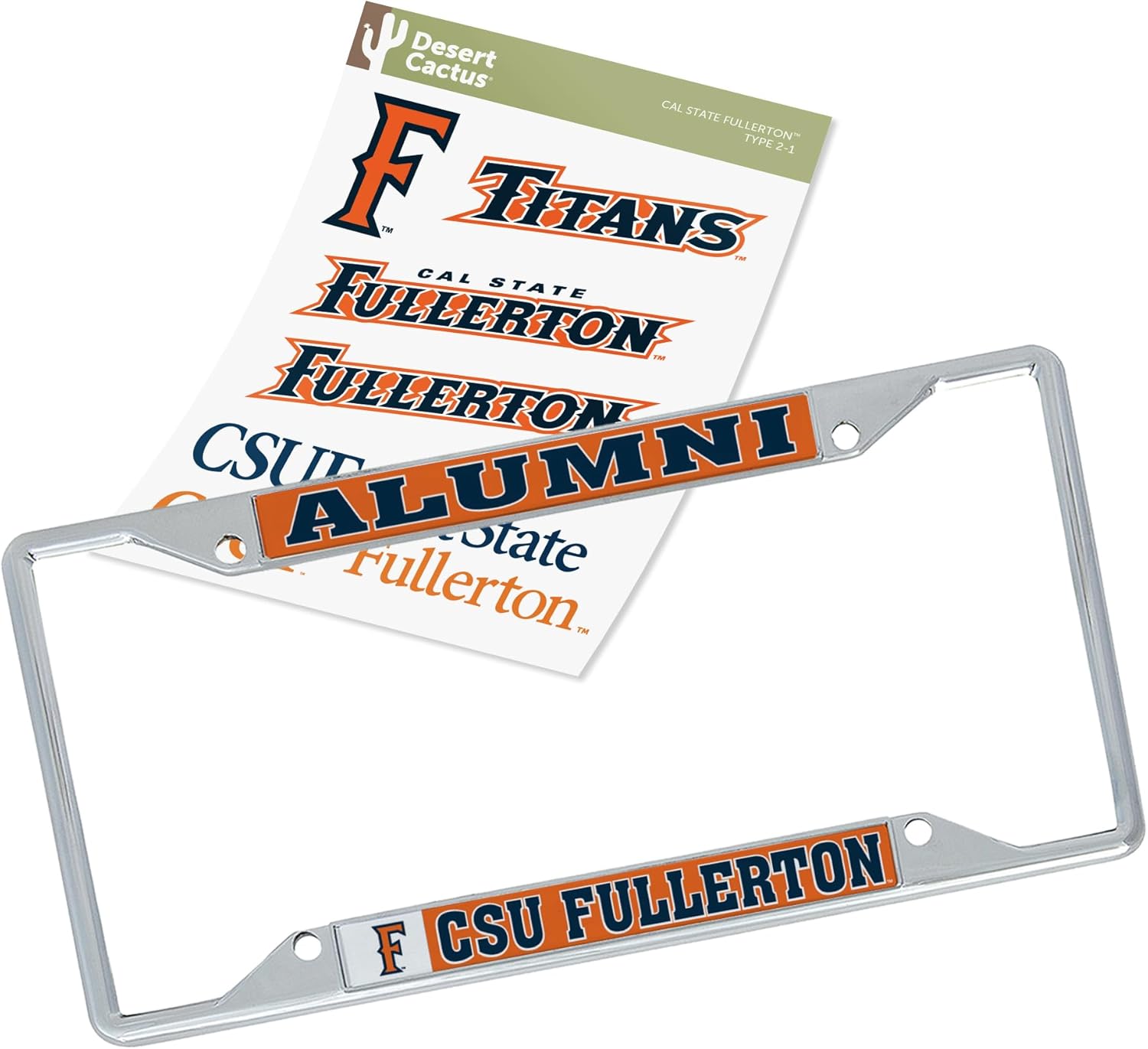 Desert Cactus Cal State Fullerton University California License Plate Frame and Stickers Bundle Gift Set Titans F Decals