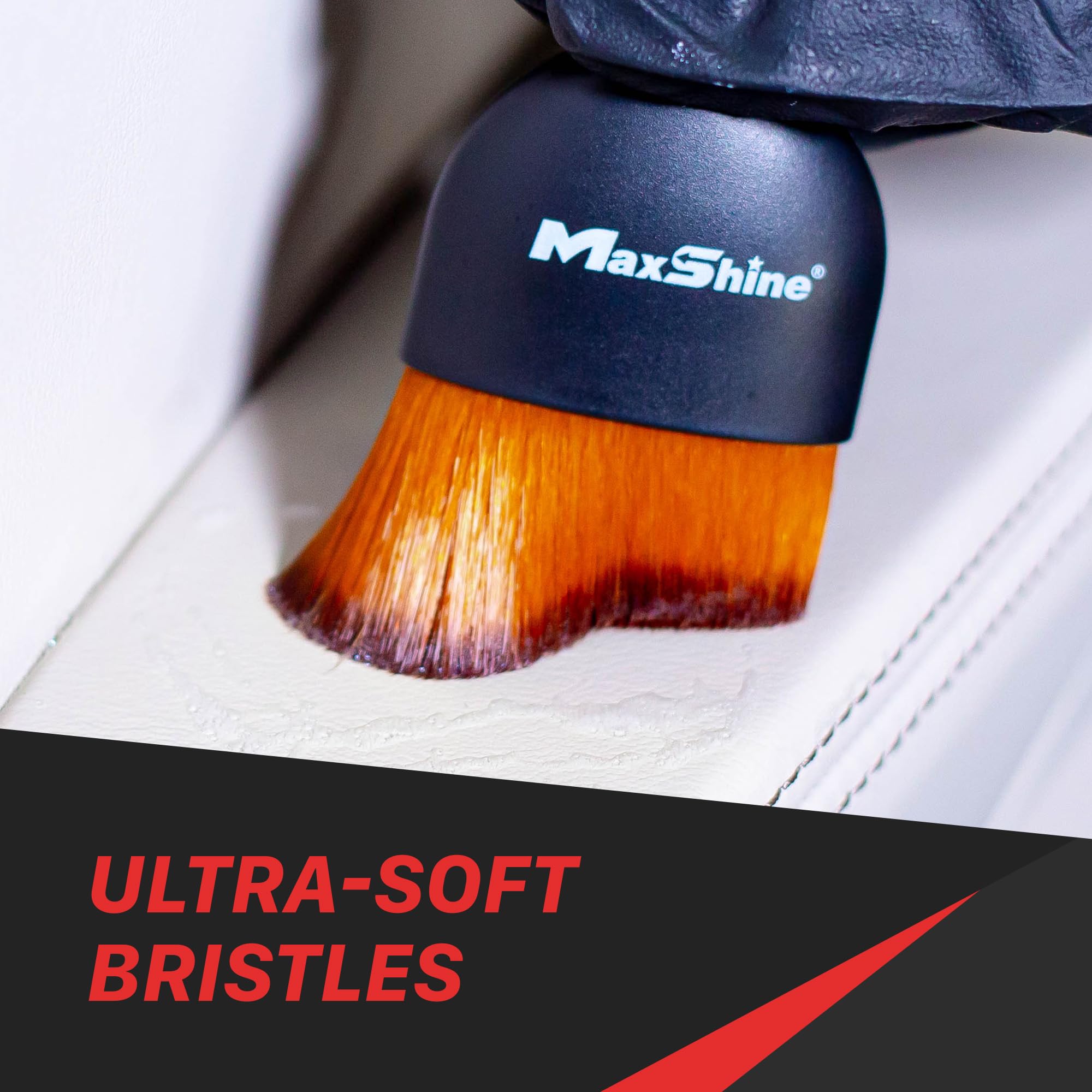 Maxshine Cepillo con mango ultra suave (pequeño) cepillo de cerdas súper suaves – Cepillos de detalles profesionales para interiores, exteriores, asientos de cuero, compartimento del motor, rueda –