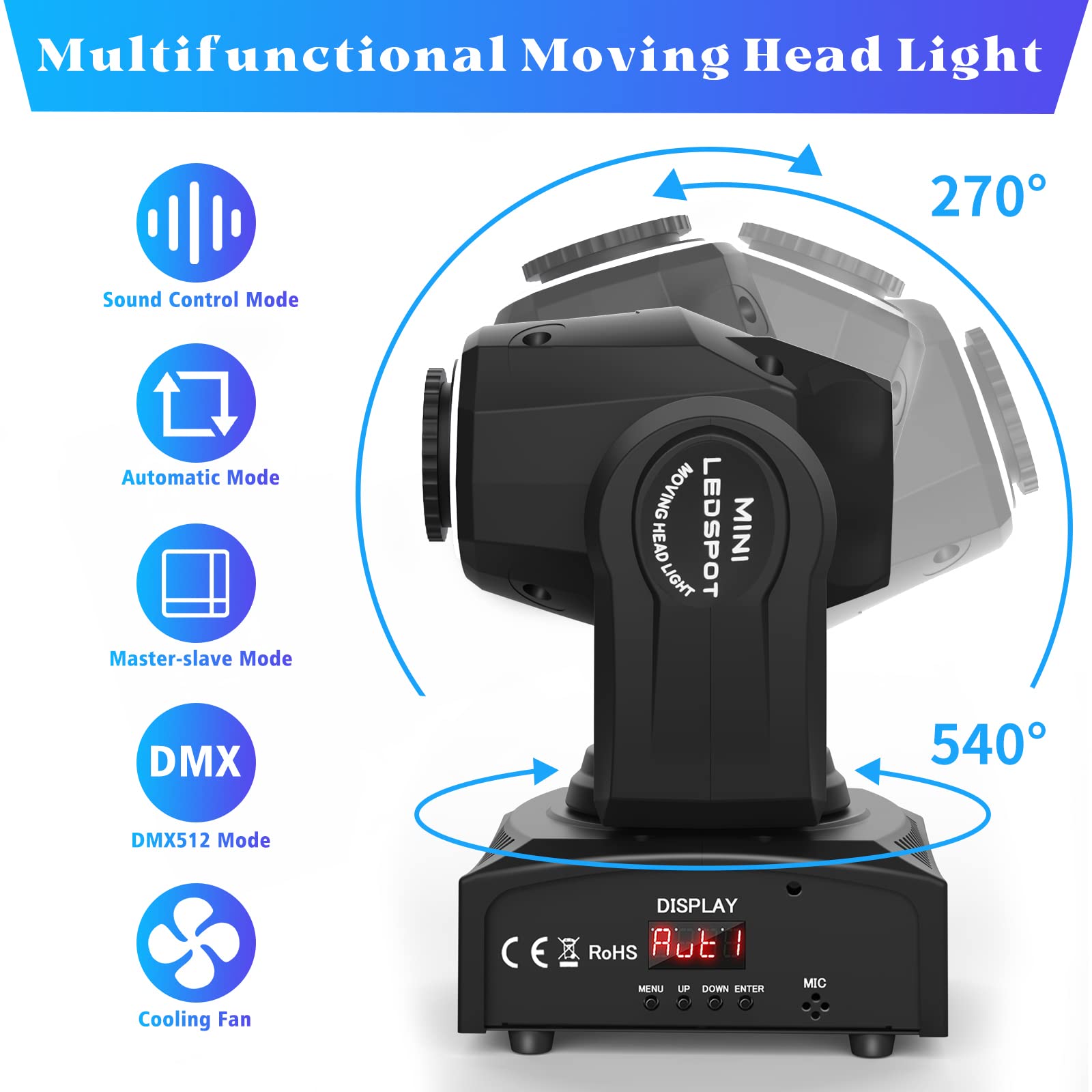 UKing 50W LED Moving Head, RGBW Stage Light DMX 512 with LED Ring