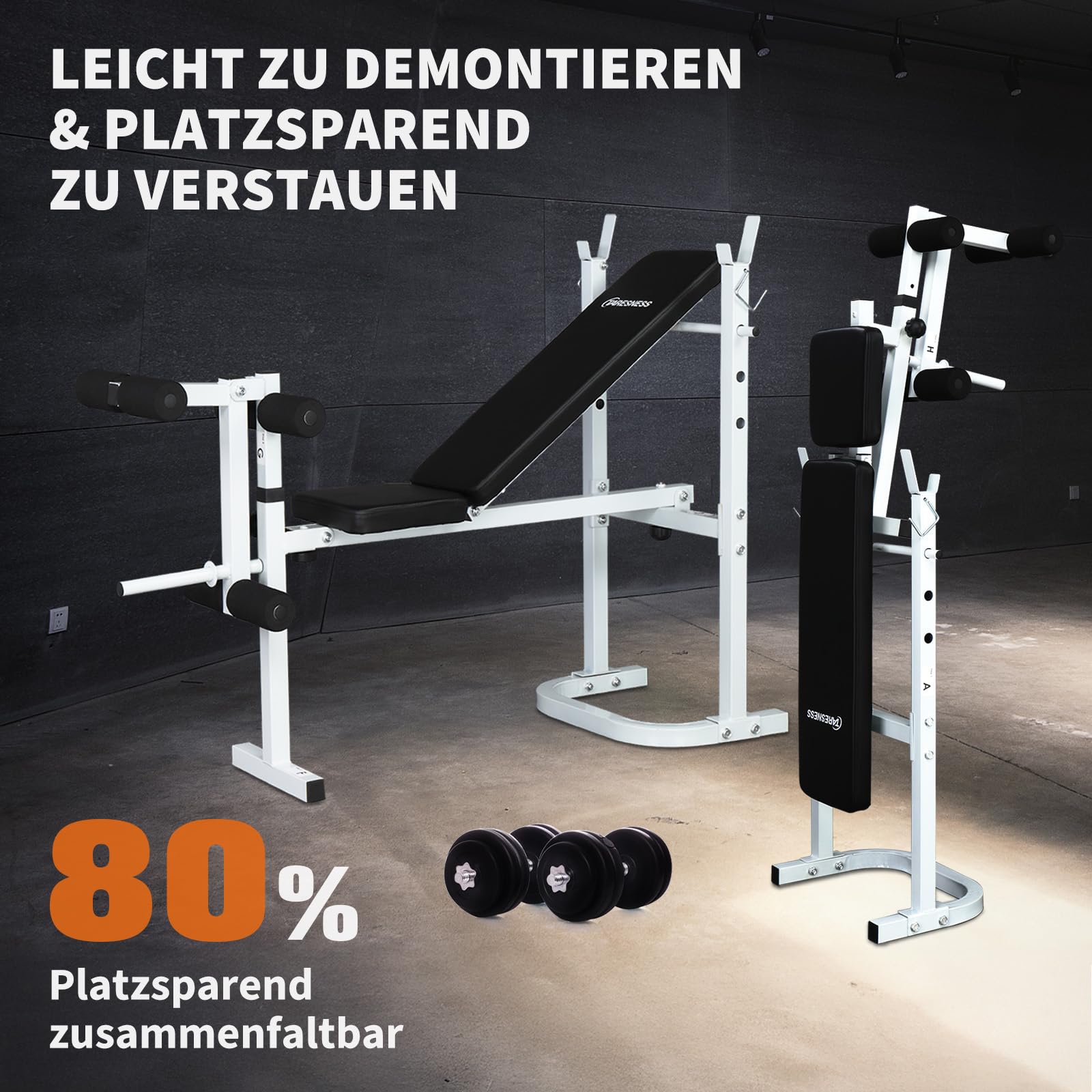 LEADZM Plegable Banco de musculación Ajustable con soporte para mancuernas, respaldo/asiento ajustable en tres posiciones, adecuado para entrenamiento físico completo, capacidad de carga 200 kg