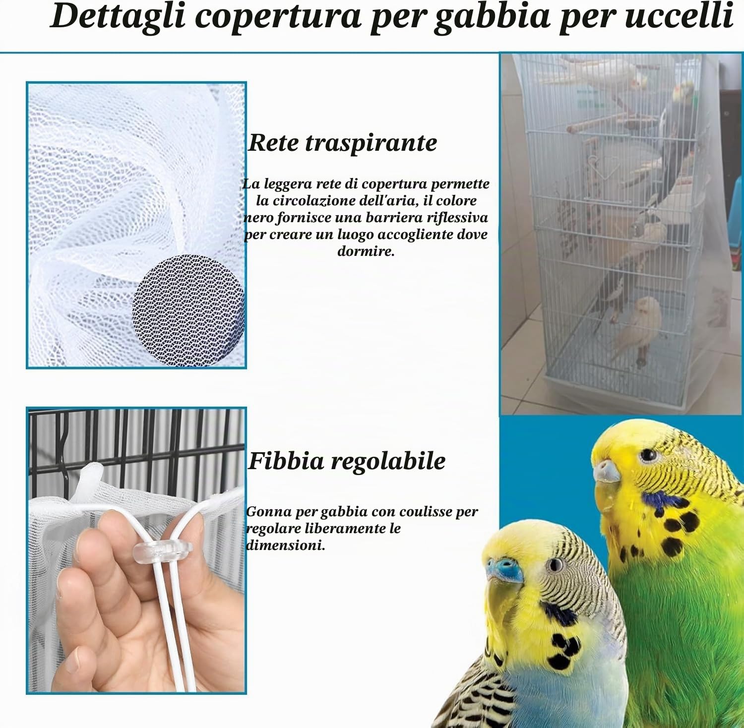 ASOCEA Grande Copertura per Gabbia Uccelli, Universale Rete per Gabbia Pappagalli Nylon Copertura Gonna per Gabbia per Uccelli per Gabbie Rotonde e Quadrate (Bianco, 118 * 31.5in/300 * 80cm)