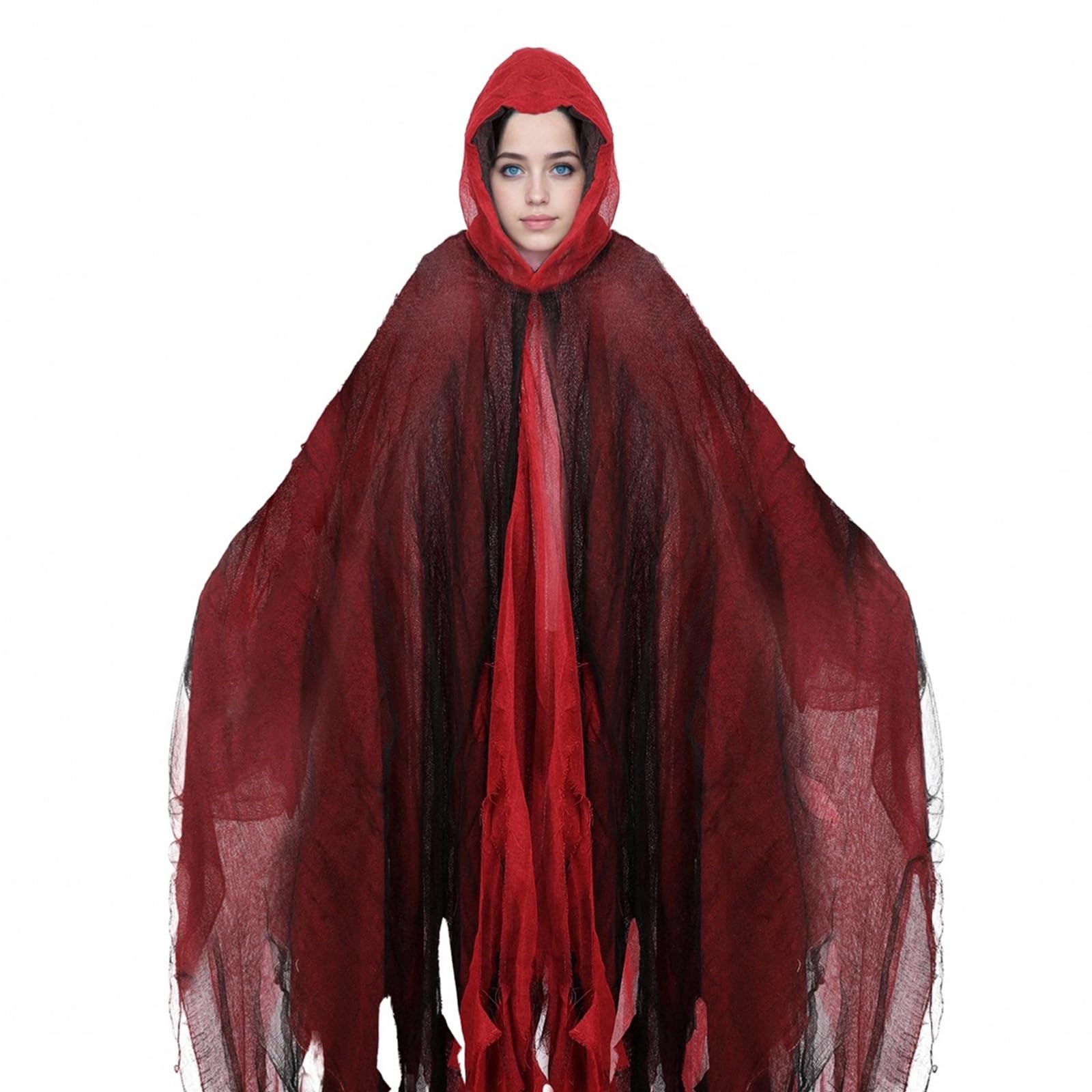 Joyincoser Hooked Cloak Medieval Renaissance Gothic Wizard Cape Death Costume Horror Scary Ghost Cosplay Halloween Gifts for Carnival Party Masquerade (Red)