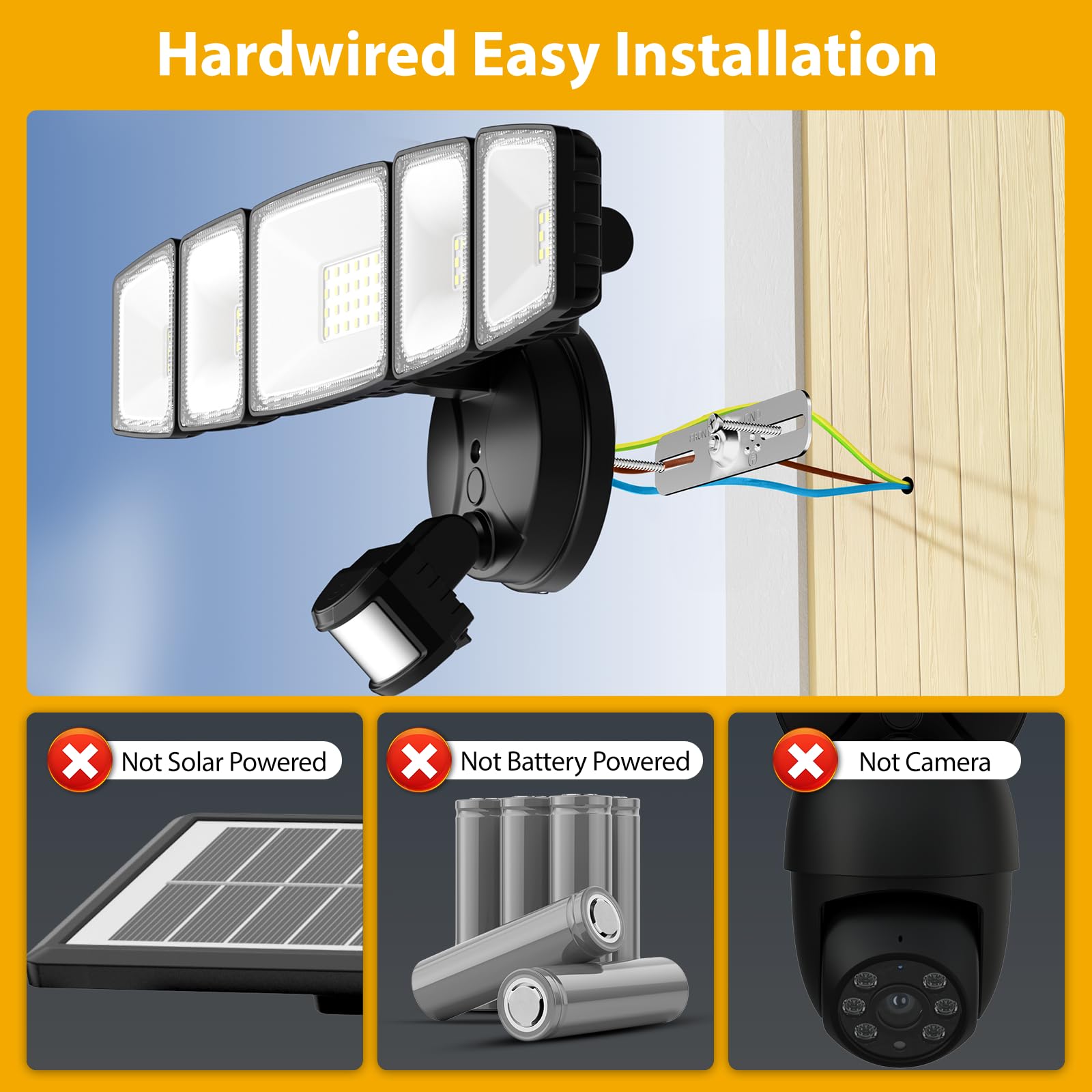 Onforu 5 Köpfe 55W LED Strahler mit Bewegungsmelder Außen, 340° Vollwinkel Aussenleuchte, 4500 LM LED Fluter, 6500 K LED Scheinwerfer, IP65 Waterproof Fluterlicht für Garage,Garten