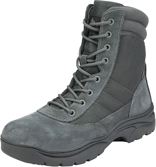 NORTIV 8 Men's Military Tactical Work Boots Side Zipper Leather Motorcycle Combat Boots Trooper(6-8 Inches)