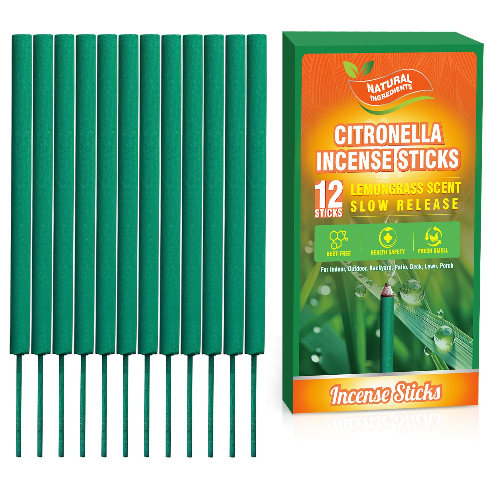 SCENTORINI Citronella kadzidełka, zawiera naturalne cytronella | Olejek eteryczny, kadzidełka do użytku na zewnątrz, do ogrodu, na balkon, taras, 12 sztuk, czas palenia 85 min na sztukę