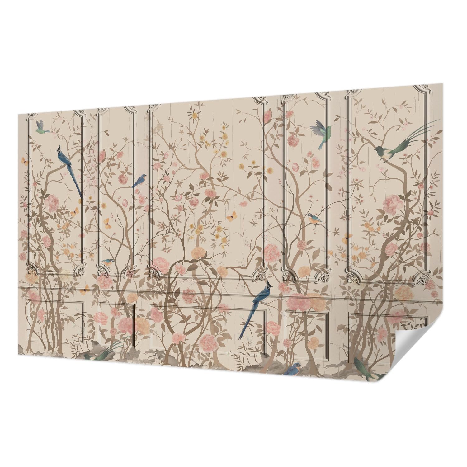 Papier peint adhésif panoramique oiseaux et fleurs 416x254 cm