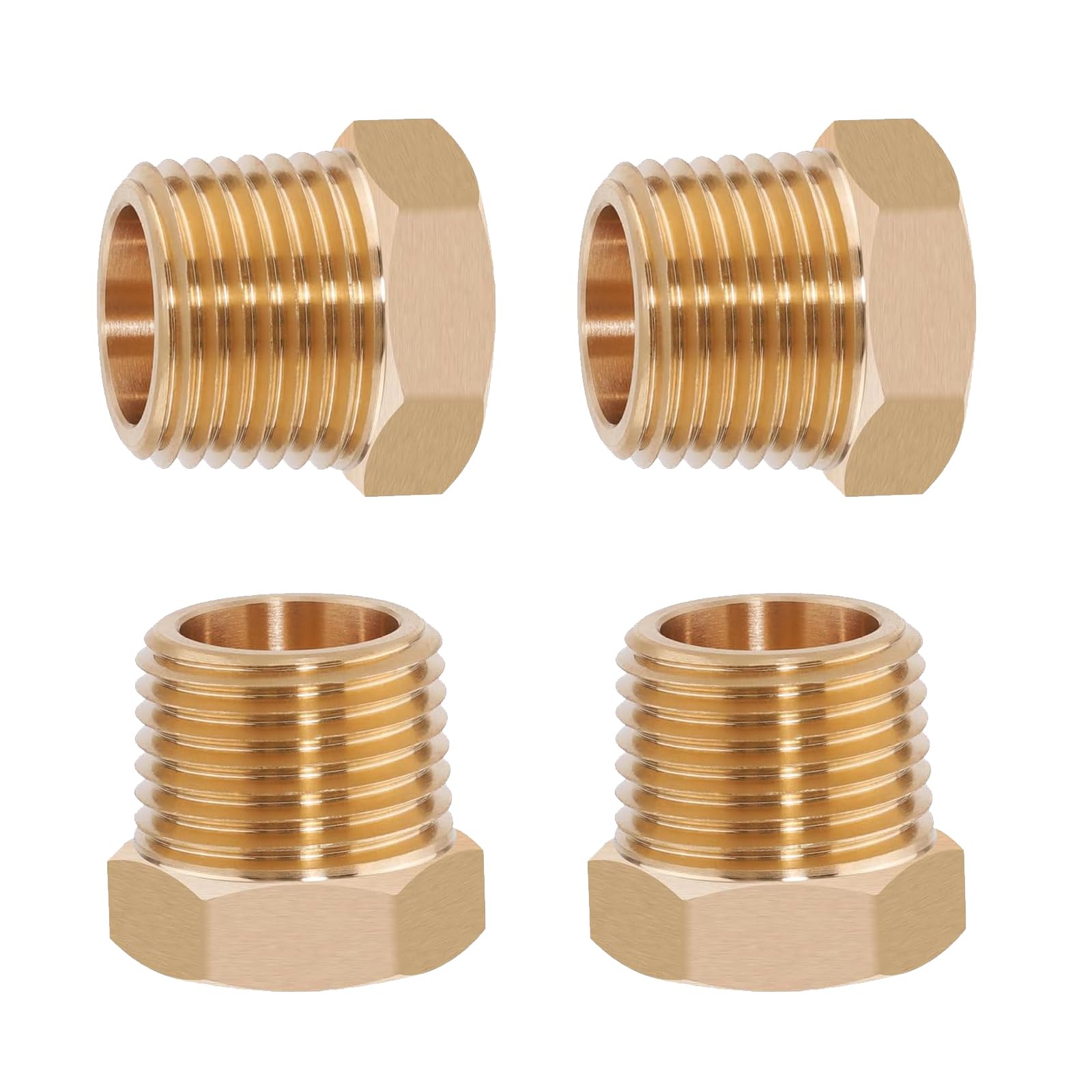 4PCS Heavy Duty Brass Reducer Hex Bushing, 1" NPT Male to 3/4" NPT Female, Threaded Reducing Pipe Fitting Adapter, 1200 PSI, Ideal for Plumbing, Fuel Lines, and Pneumatic Systems