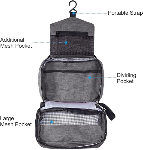 Miniatura 4 de PATIKIL Neceser de viaje, organizador de maquillaje portátil, bolsa de aseo impermeable con gancho para colgar para hombres y mujeres, Azul-cielo