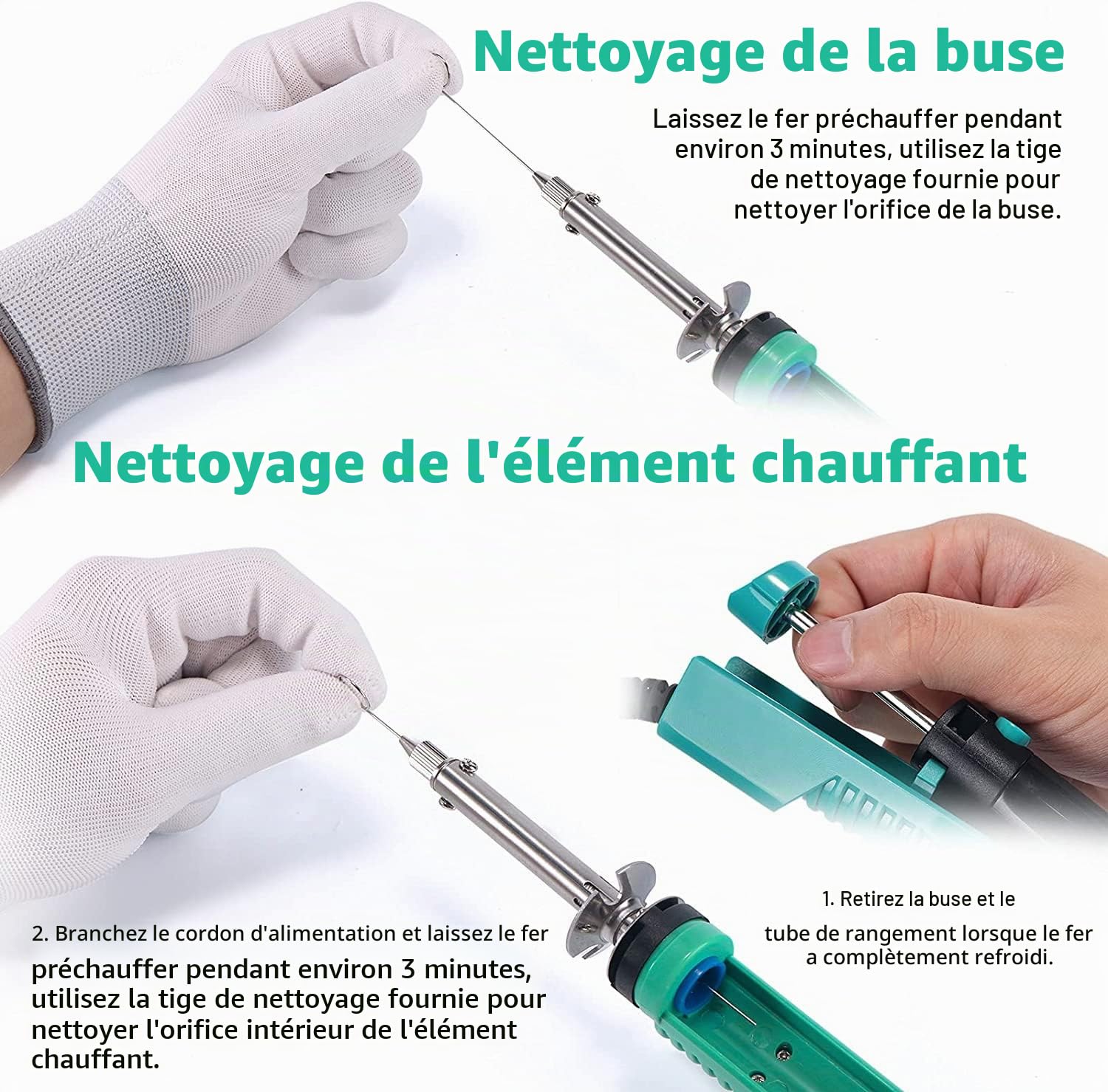 YIHUA 929D-V Fer à dessouder électrique à dépression Pompe a dessouder avec poignée de chargement plus courte et buses de dessoudage 1.0mm 1.2mm 2.0mm pour le dessoudage de trous traversants (EU PLUG)