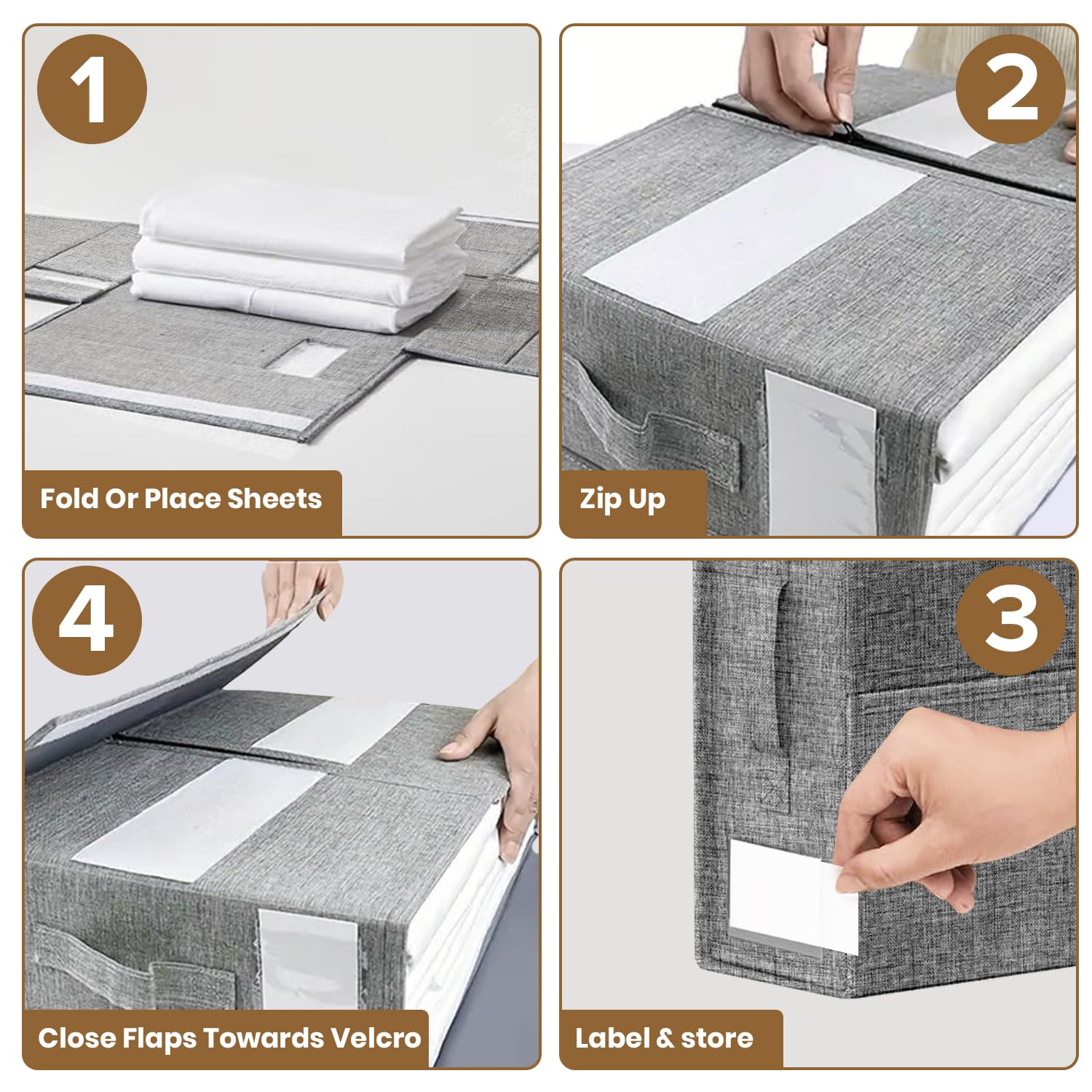 4-pak szarych organizerów w arkuszu - 42 x 32 x 15 cm lniane organizery do szafy i przechowywanie - King / Queen/Twin kołdra lub przechowywanie koca i przechowywanie w szafie - bardzo