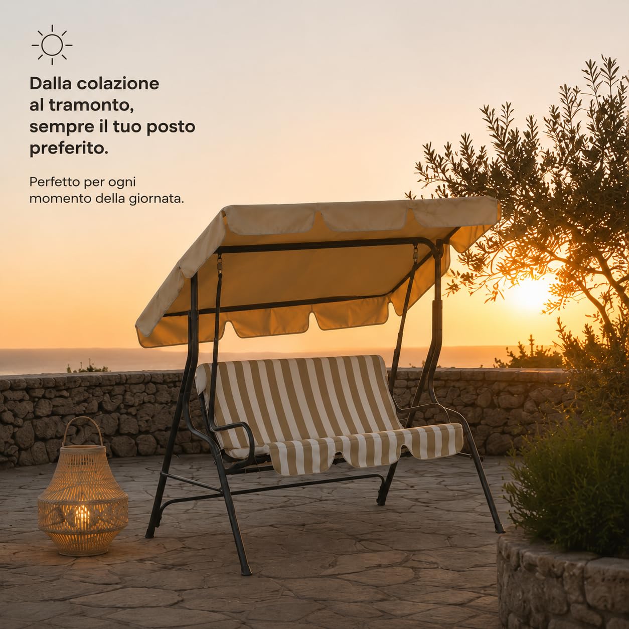 Dondolo da Giardino in Acciaio con Tetto 170x110x153 cm