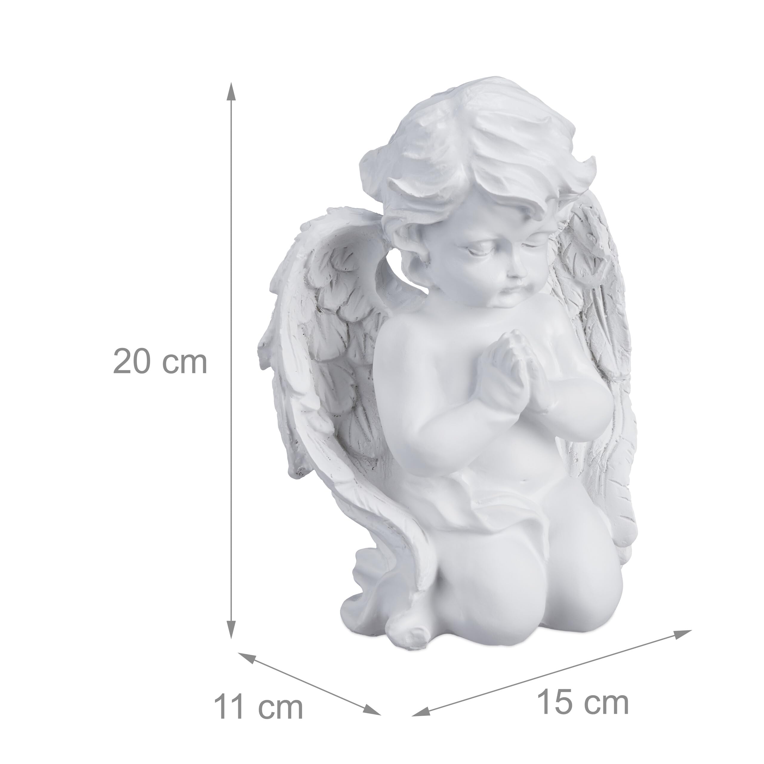 Relaxdays Décoration pour Une Tombe, Ange priant, résiste aux UV, au Gel, aux intempéries, HLP 20x15x11 cm, Blanche