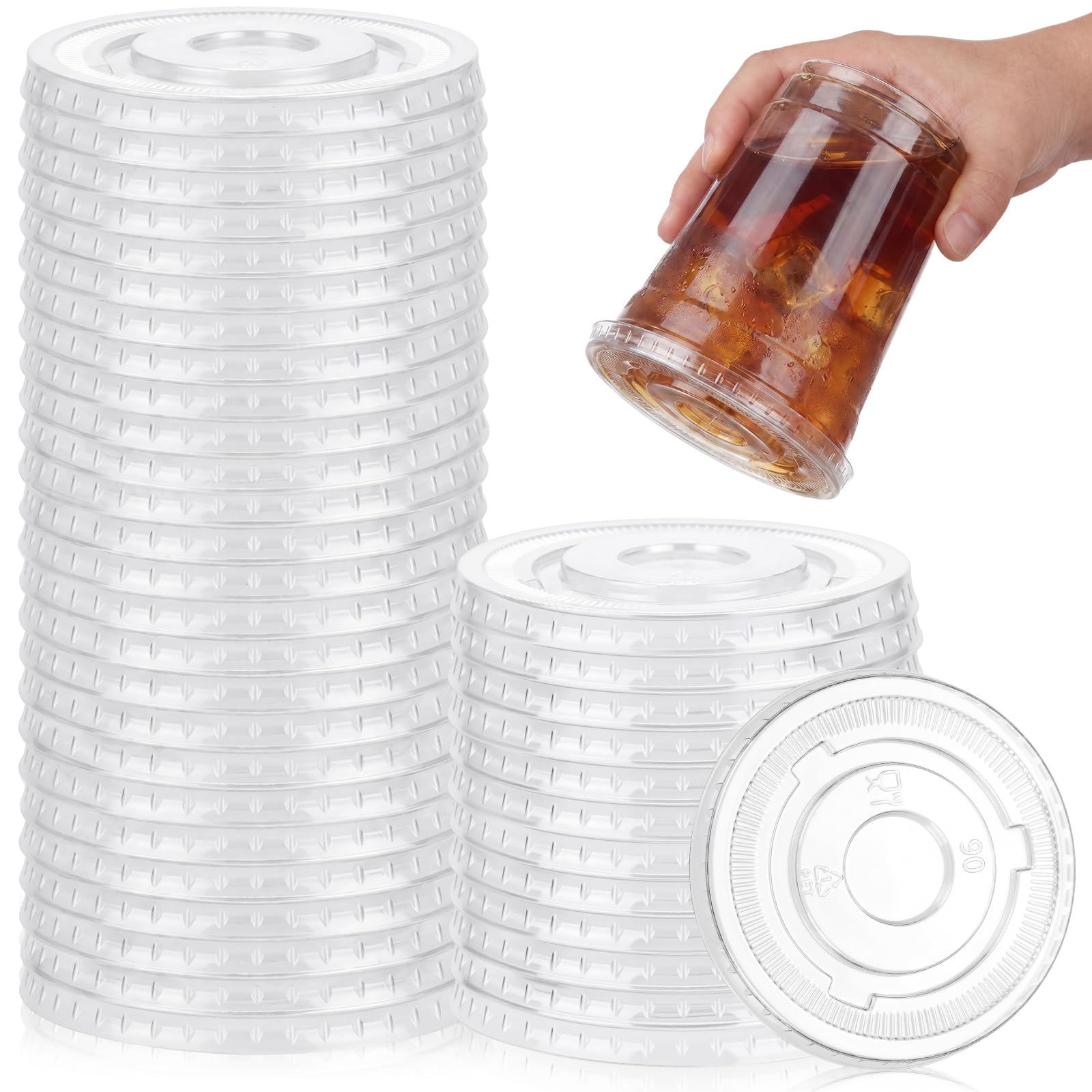View 1 of Hushee 50 Pcs Clear Flat Plastic Lids, 90mm