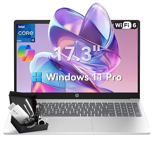 HP 2025 17 inch laptops, 32GB RAM 1TB SSD Windows 11 Pro, Intel Core i3-N305, 17.3" FHD IPS, Up to 9.5 Hours Battery Life–Business Laptop for Work & Students, AI Copilot, Type-c, G255 Accessory Kit - 32GB RAM | 1TB NVMe SSD