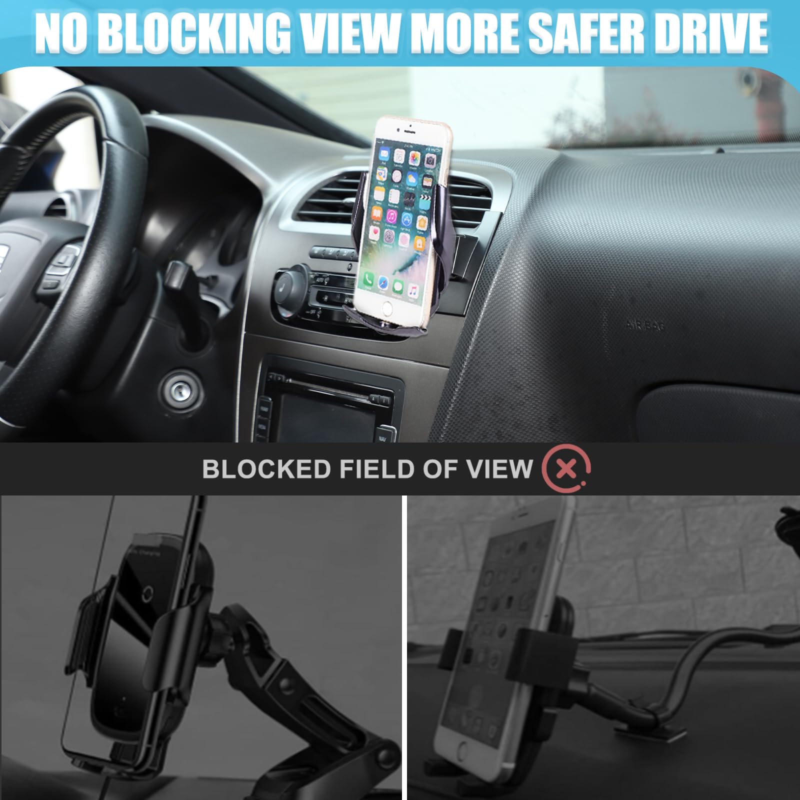 METYOUCAR Soporte de teléfono de coche para Seat Leon MK2 2008-2012, consola central, rejillas de ventilación giratorias, soporte fijo para teléfono móvil para iPhone universal (estilo D)