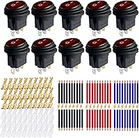 Vista 1 de Ampper - Interruptores basculantes redondos impermeables de 12 V y 20 A, CC de 3 pines, 0.787 in, iluminados en apagado, con cables y terminales Rojo