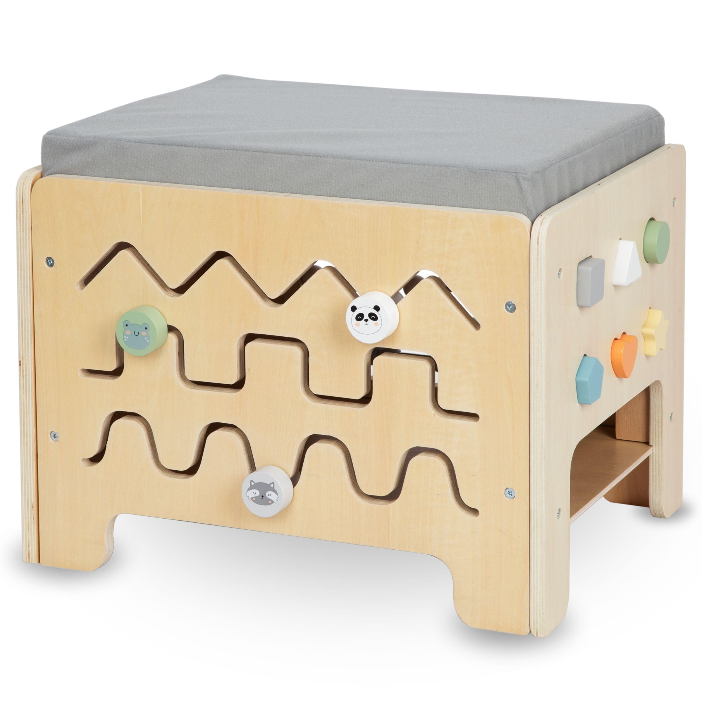 mamabrum Holzspielzeug Montessori Entwicklungsunterstützendes Kind, Spielzeug Früherziehung, Sitz, Spielbank für Kinder 2+