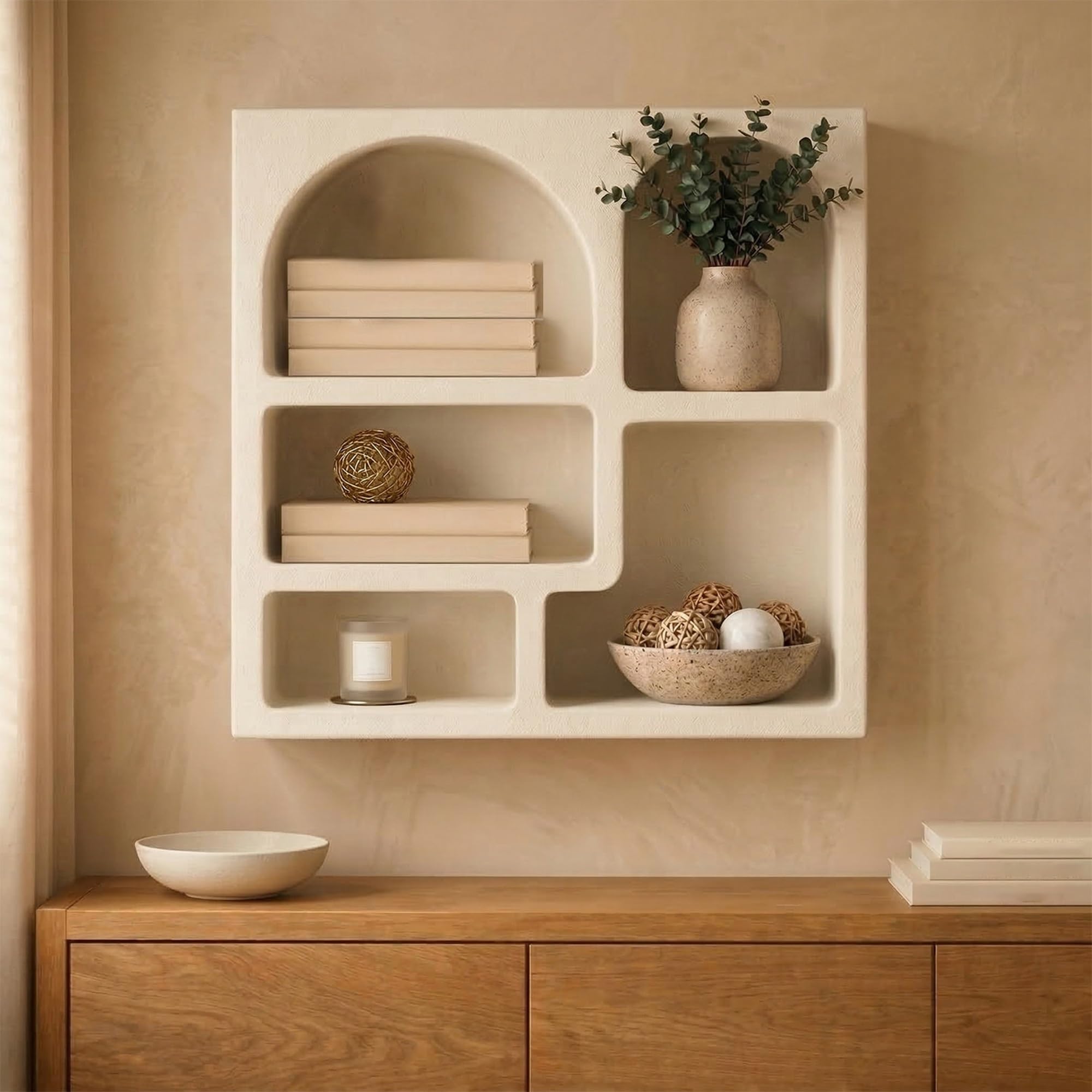 Étagère flottante arche blanche vitrine et présentoir mural design minimaliste