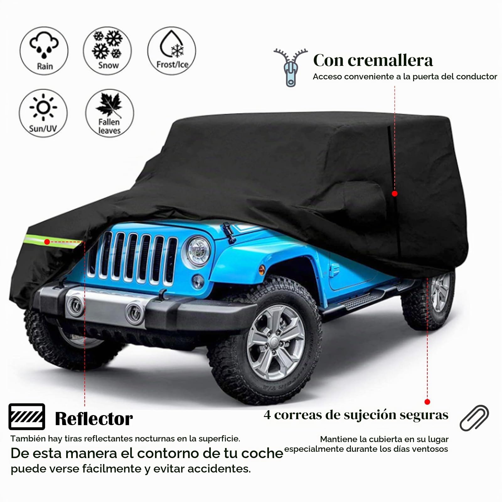 Funda para Coche, Funda Impermeable para Coche para Jeep Wrangler De 2 Puertas, Anti UV, Funda para Coche Interior Y Exterior para Cj Yj Tj Y Jk Funda para Invierno Y Verano para Todo Tipo De Clima