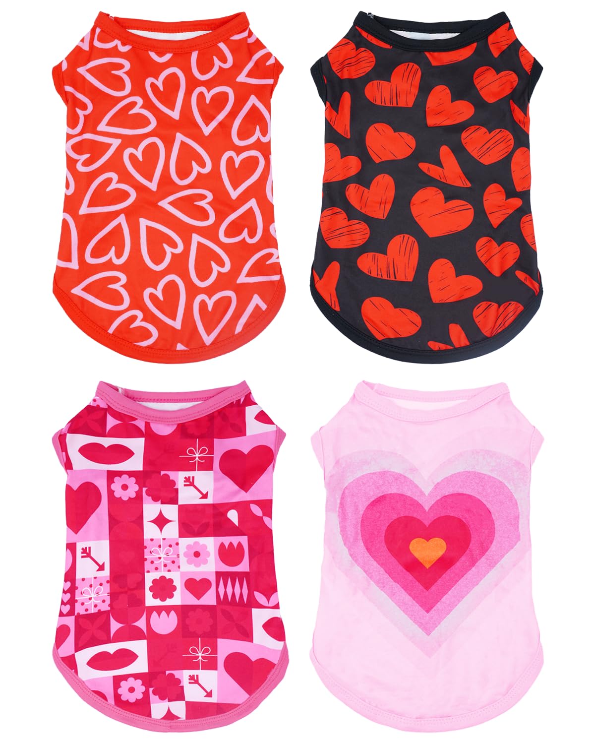 PET SHOW 4 Pack Valentines Day Dog Shirts for Extra Small Doggies Tank Top Tee Red Pink Love T-Shirts Pets Holiday Party Sleeveless Vest Cats Kittens