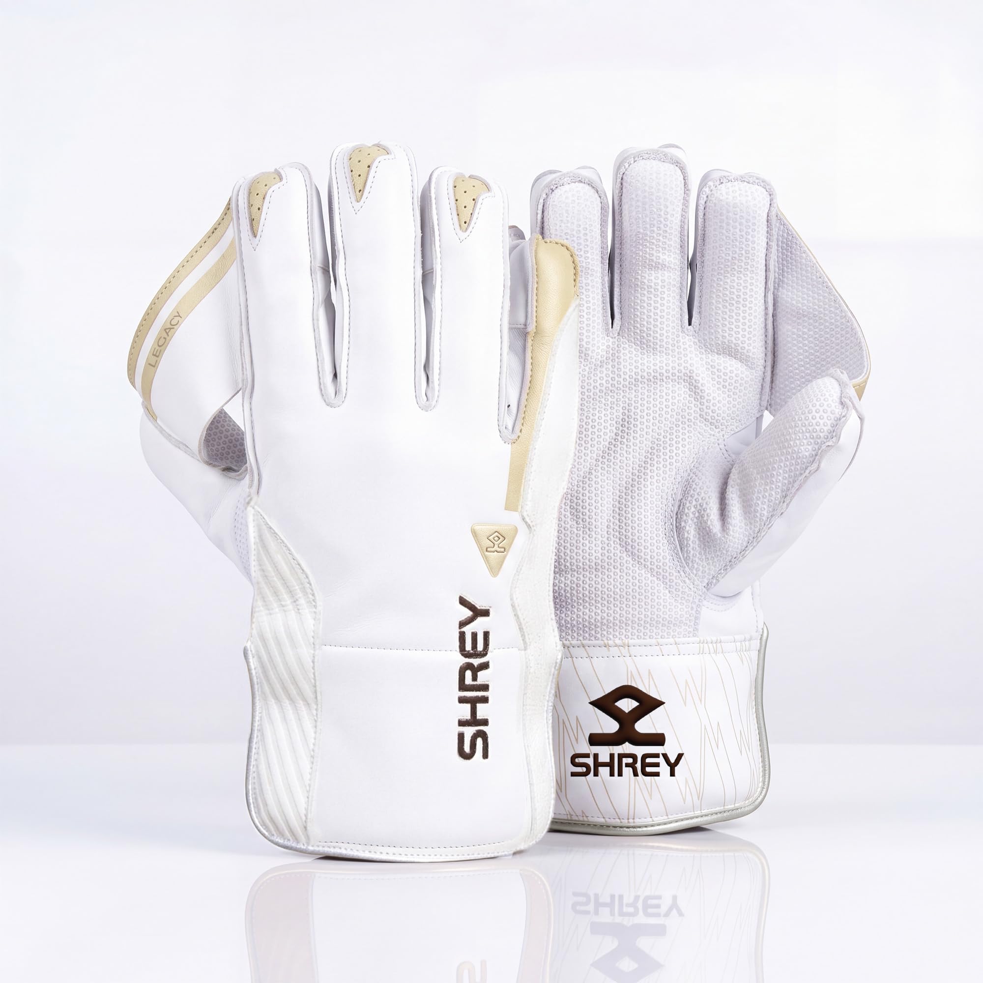 SHREY Legacy Cricket Wicketkeeping Gloves (White/Grey, Youth)-image-3