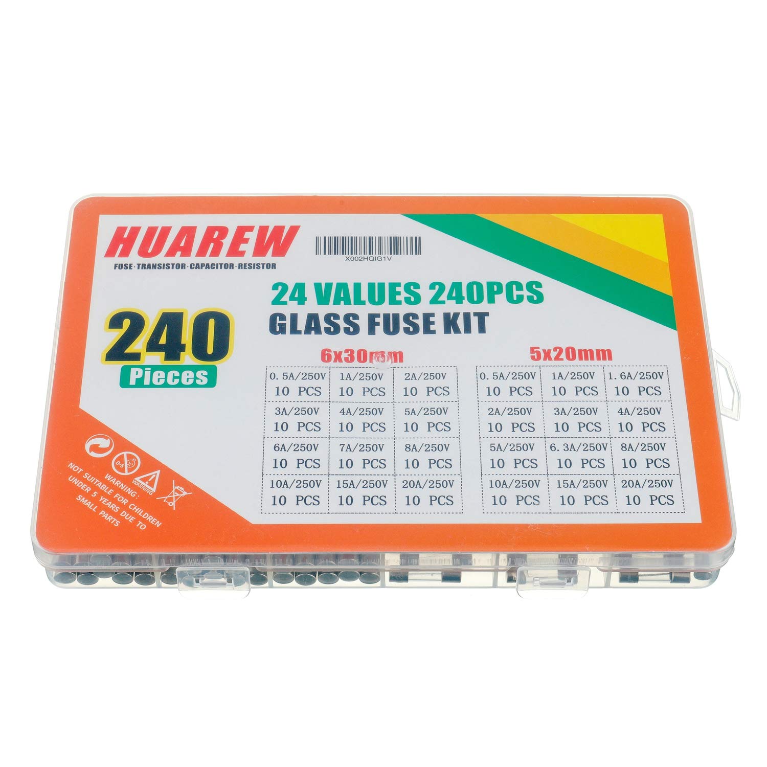 24 valores 240 piezas fusible de vidrio de fusión rápida 250 V voltaje 5x20 mm 0.5 1 1.6 2 3 4 5 6.3 8 10 15 20 A 6x30 mm 0.5 1 2 3 4 5 6 7 8 10 15 20 A amperio Kit de clasificación