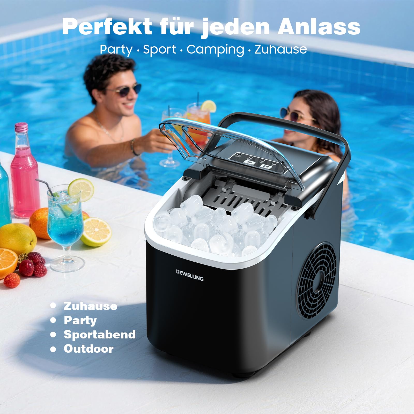 Máquina de cubitos de hielo – 8 cubitos de hielo en 6 minutos (12 kg/24 h), autolimpieza y silenciosa, 2 tamaños de cubitos de hielo, máquina de hielo portátil para cocina, fiesta, camping y