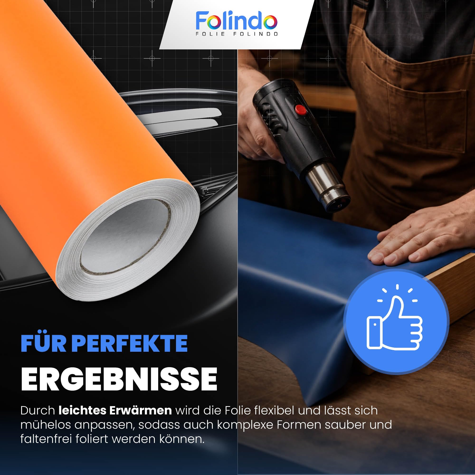 Folindo Autofolie Grau Matt (9€/m²) - 5 x 1,52 m – Selbstklebende Auto Lackschutzfolie mit Luftkanal Technik – Blasenfreie Auto Folierung inkl. Rakel & Cutter – Car Wrapping Folie