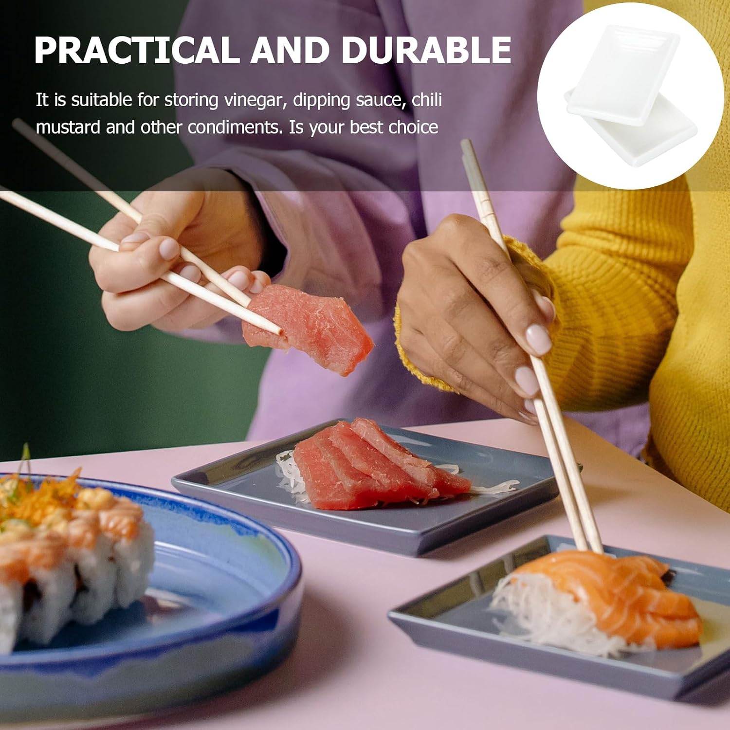 COLLBATH Ceramic Sauce Dishes 3-inch Mini Condiment Plates 4pcs Japanese Style Side Dishes for Sushi Serving and Seasoning in Kitchen