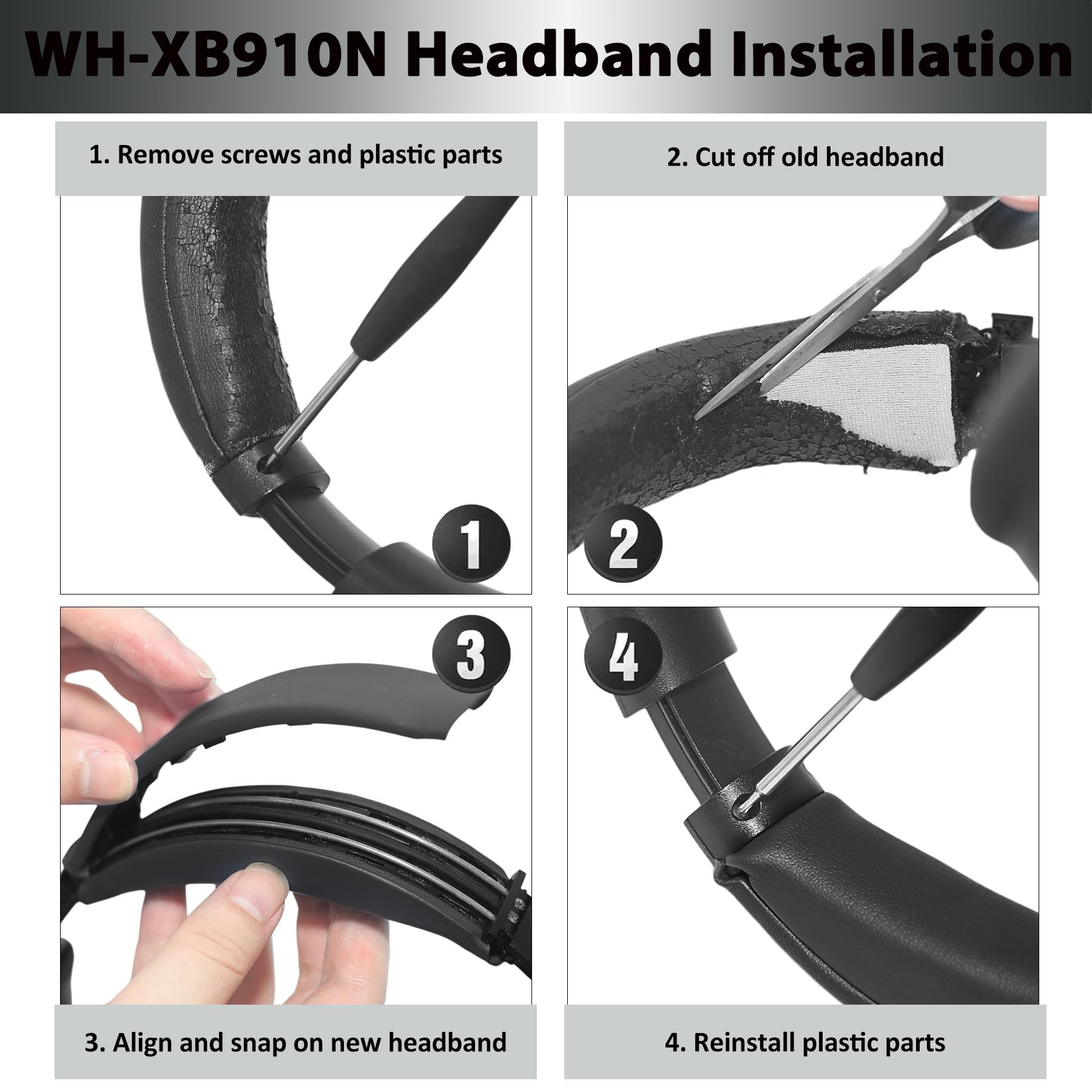 Adhiper Coussinets de rechange et bandeau pour casque Sony WH-XB910N (YY2951), coussinets en cuir protéiné souple avec coussinet en mousse à mémoire de forme, noir