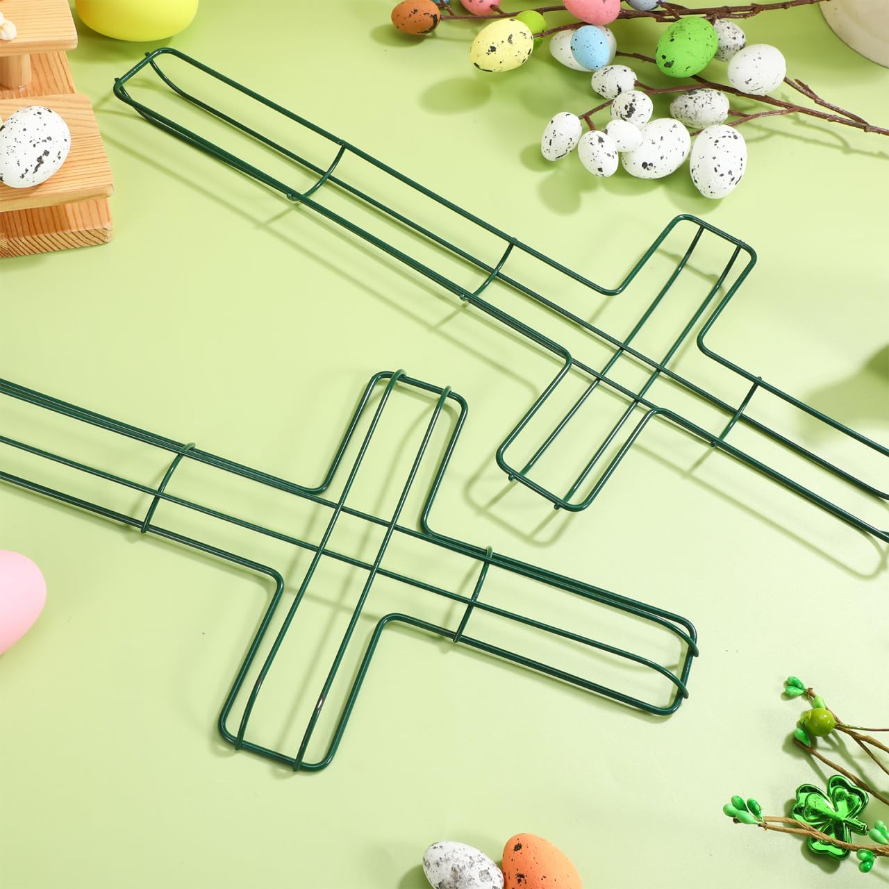 2 StüCk KreuzföRmige Eiserne Kranzrahmen DIY KranzbastelzubehöR FüR Osterdekoration Und Wanddekoration GrüN 15.75 X 7.09 Zoll