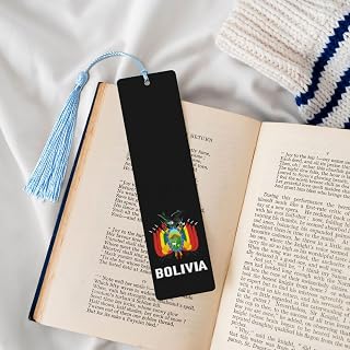 5 Pieces Bookmark with Tassel Coat of Arms of Bolivia Flag Bolivian Emblem Wooden Bookmarks for Women Men Bulk Wood Page Markers Tag for Reading Book Lovers Teacher Students Sky Blue