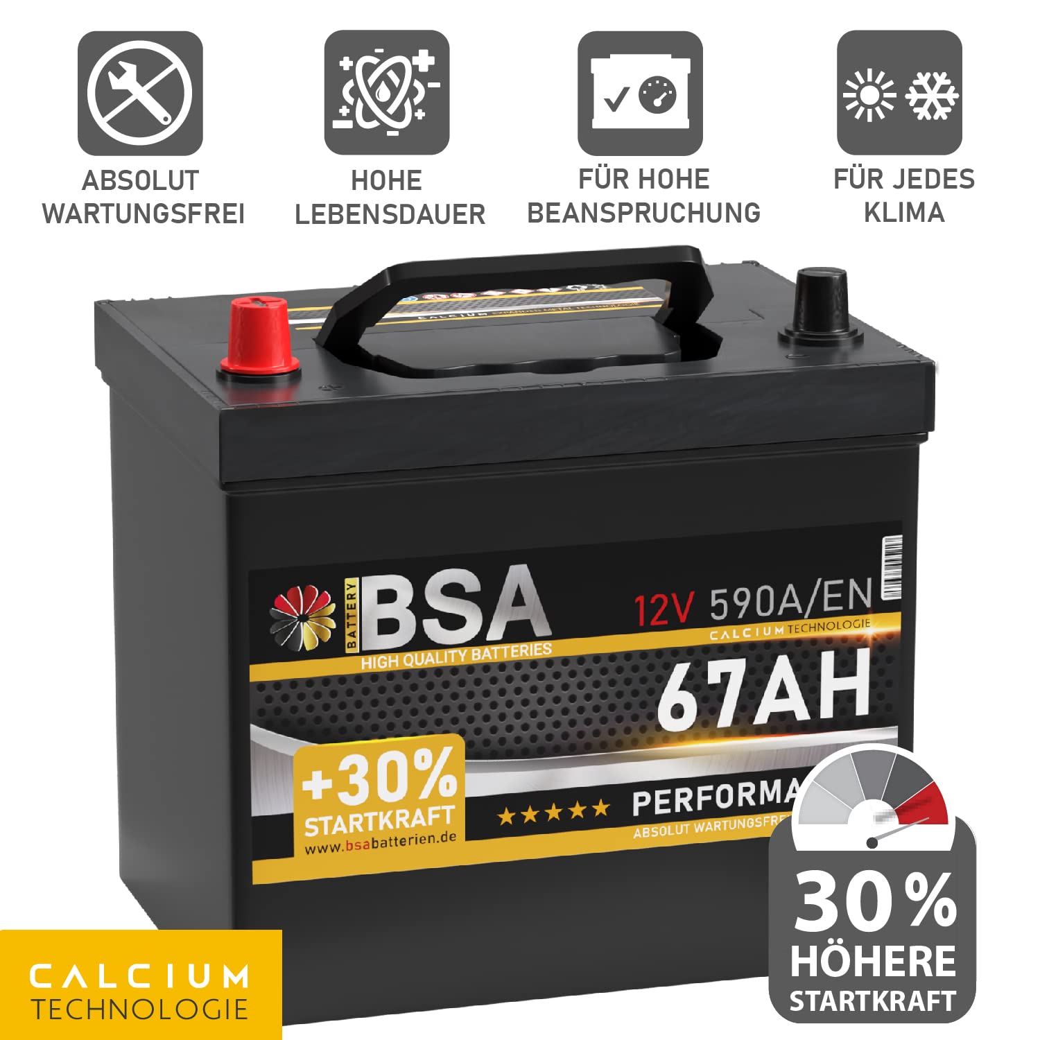 BSA ASIA Autobatterie 67Ah 12V Batterie Plus-Pol Links ersetzt 60Ah 65Ah