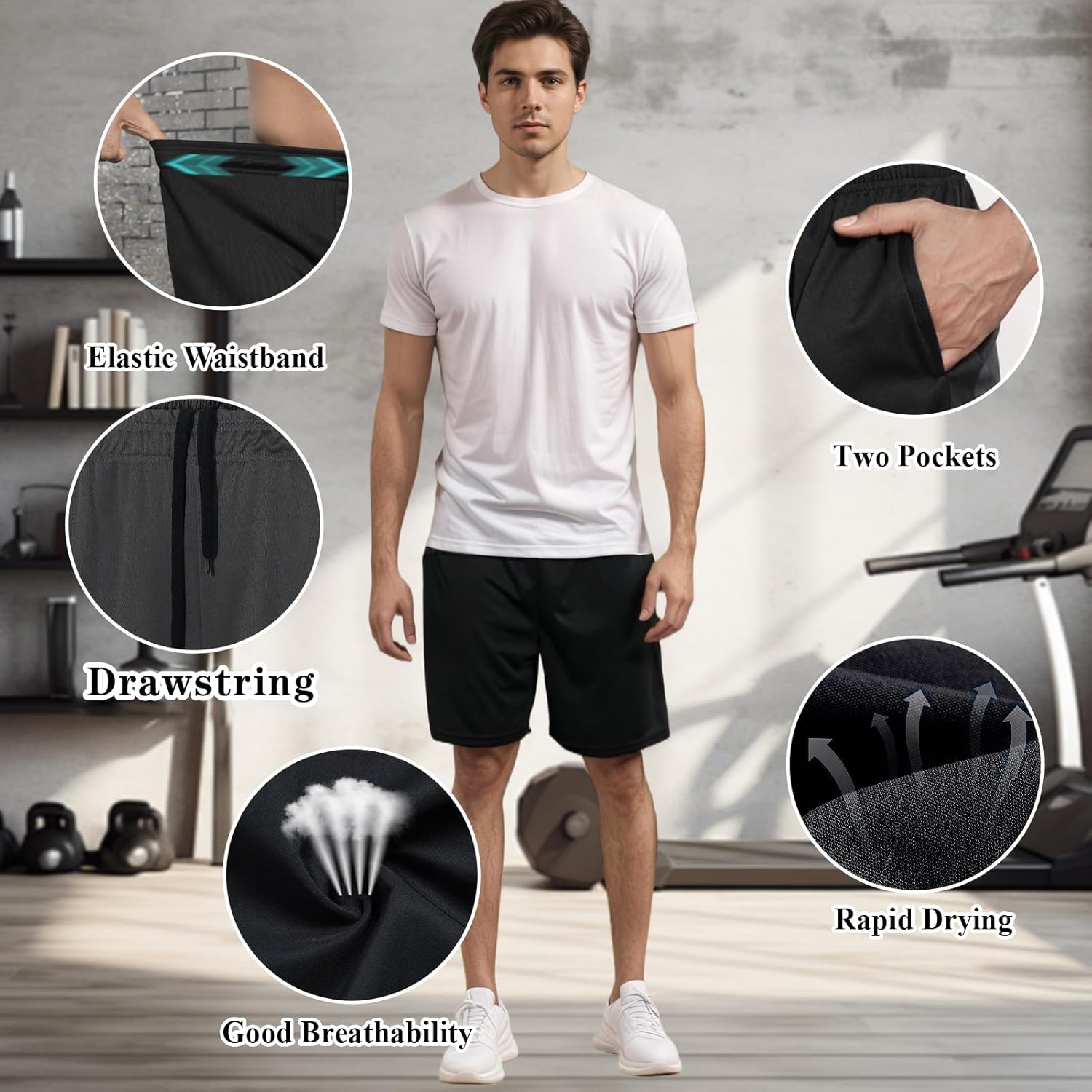 3 Pack Men's Athletic Shorts Elastic Waistband Quick Dry with Pockets Running Workout Gym Tennis Basketball Shorts
