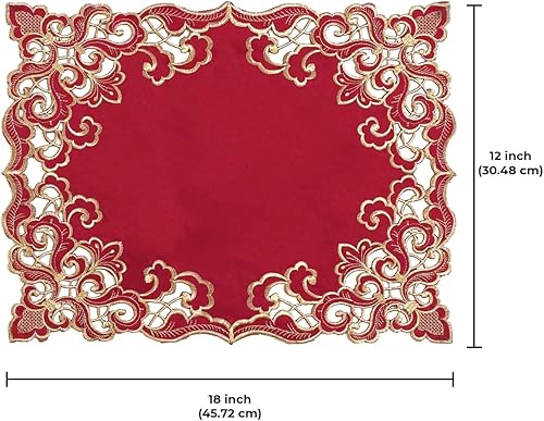 Miniatura 7 de Decozen Juego de 4 manteles individuales de encaje dorado burdeos, manteles individuales rectangulares bordados europeos para decoración de