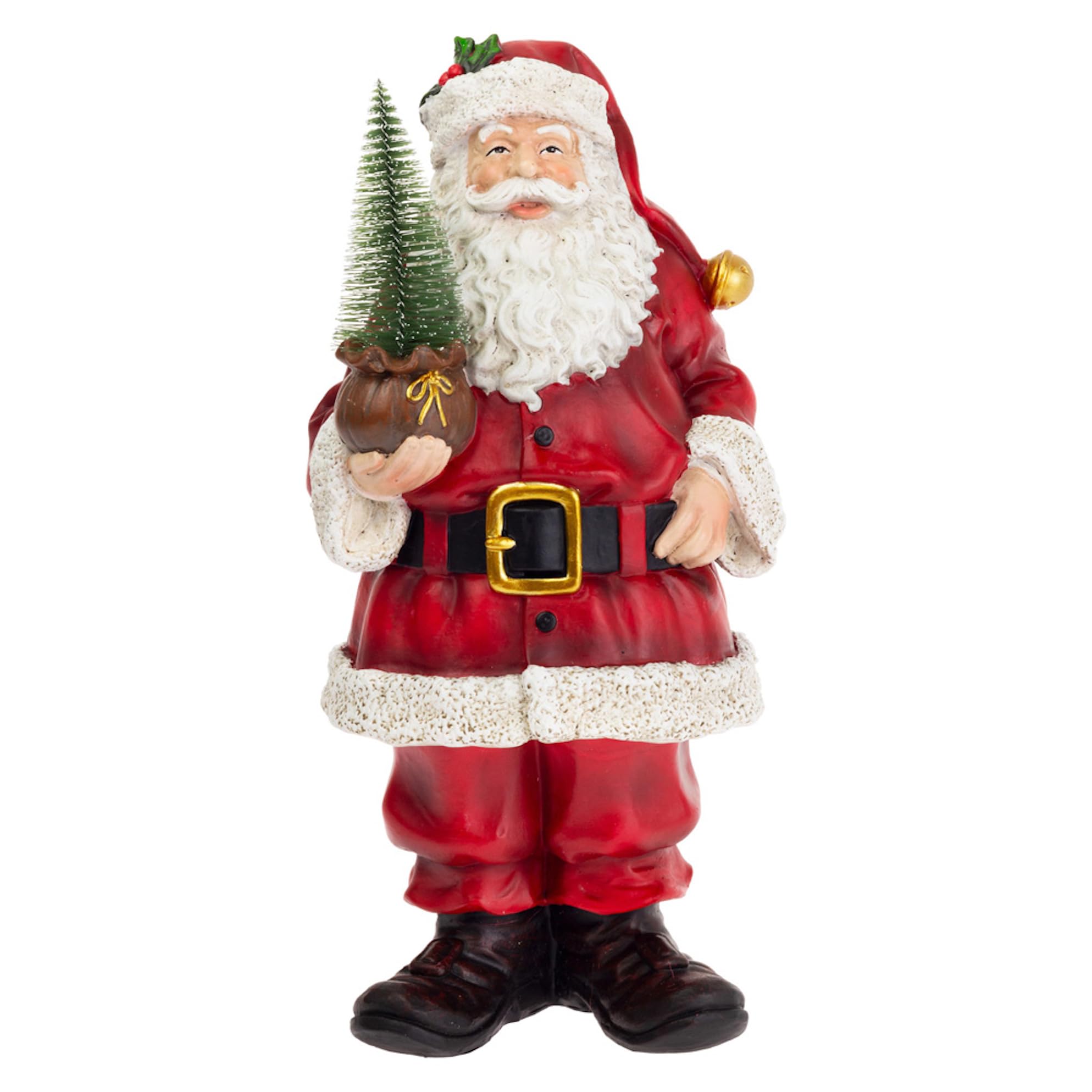 Boston International Christmas Santa Claus Statue Figurines for Tabletop Mantel Shelf Winter Holiday Decorations for Home, 12.25", Jolly Santa Claus Holding Tree