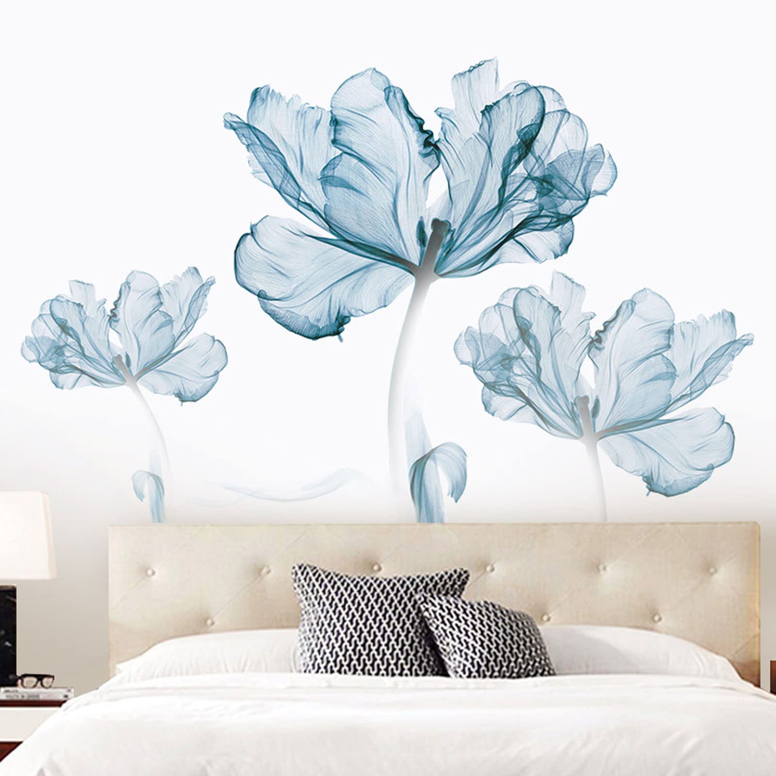 esmen Adesivo da Parete Decalcomanie da Muro con Fiori 3D Blu Chiaro, Fai da Te, in Vinile, Arte murale, Creativa, Rimovibile, Staccabile e incollabile, per Camera da Letto, Ufficio, Soggiorno