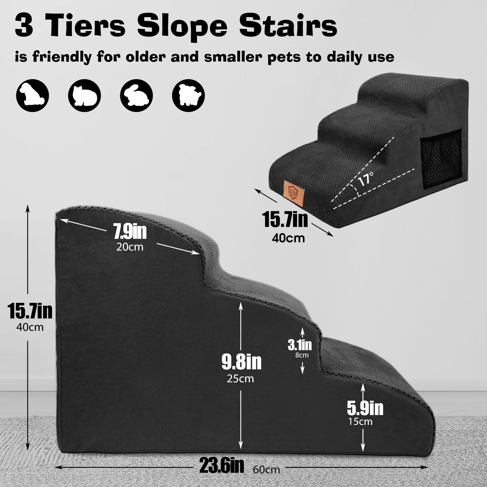 Dog Steps for Sofa Pawchop Waterproof High-Density Foam Dog Ramp with Removable Cover - Image 2