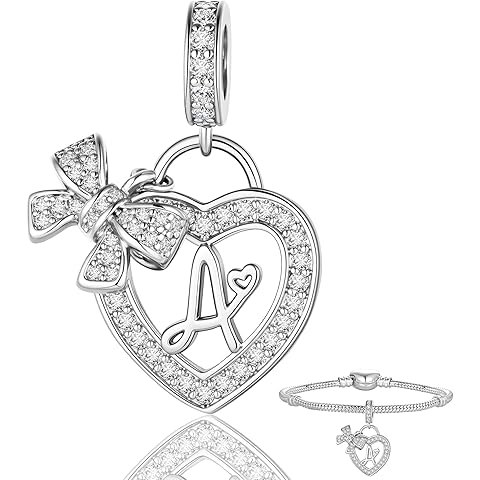 Letter Charms for Bracelets and Necklace Heart Bow Dangle Pendants Silver Charms Cu...