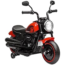 HOMCOM Moto Elettrica Bambini 18-36 Mesi 6V con Rotelle Supplementari, 3km, h Motorino Elettrico per Bambini, Motocicletta Bimbi con Fanale, Max. 25kg, Rosso