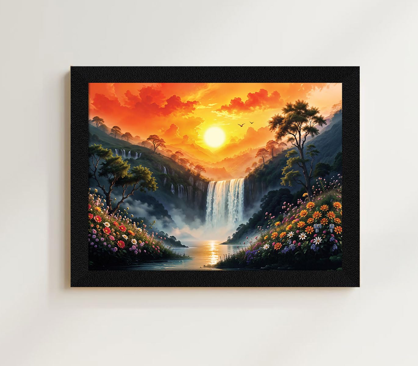 ArtX Paper Rising Sun Painting For Vastu, Small Size Wall Art Scenery, Water Stream, Waterfall Painting Vastu, Rising Sun Wall Decor, Multicolor, Nature, 13.0 X 10.0 Inch, Set of 1-image-18